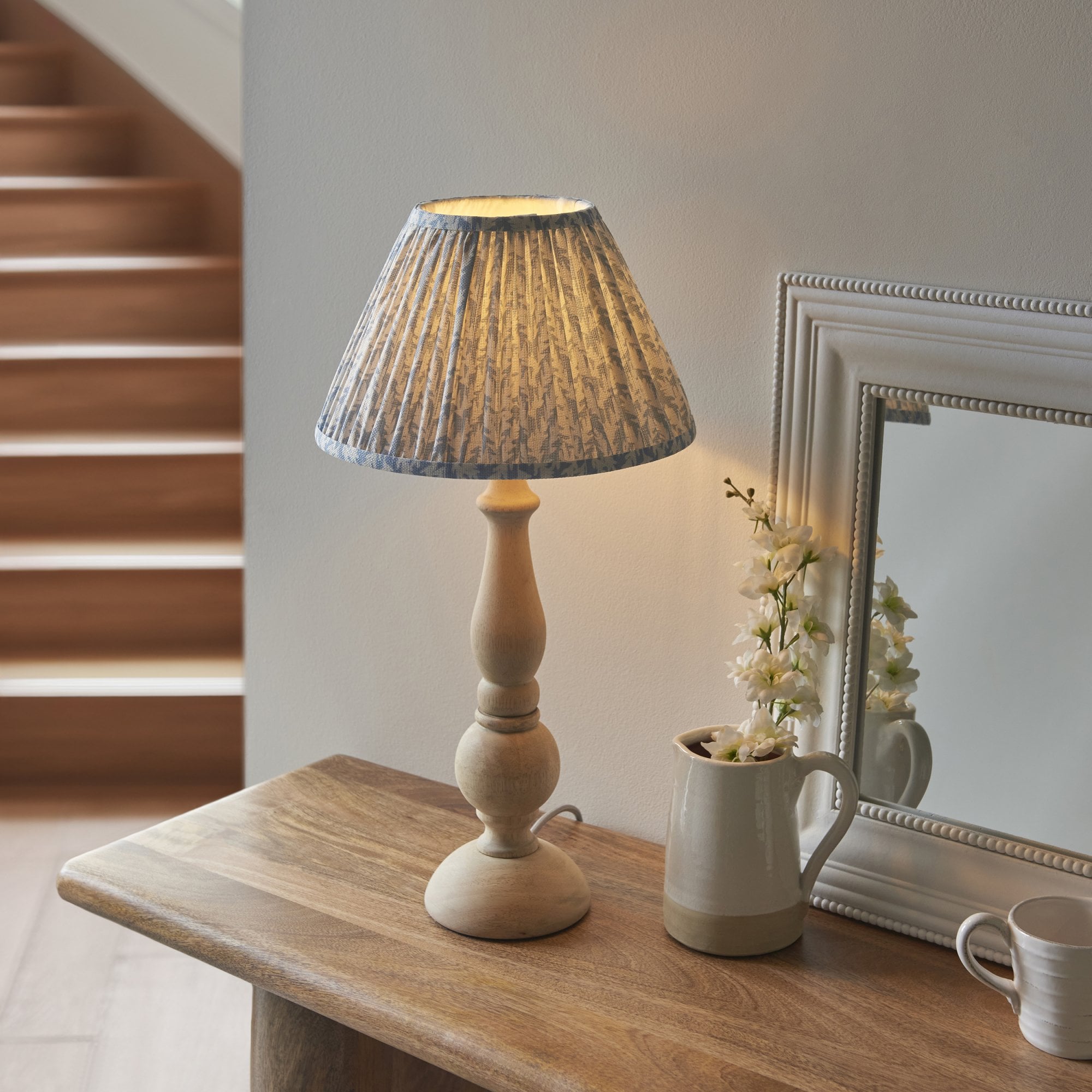 Endon Hidcote Table Lamp & Leaf 30cm Shell Bay Blue Shade
