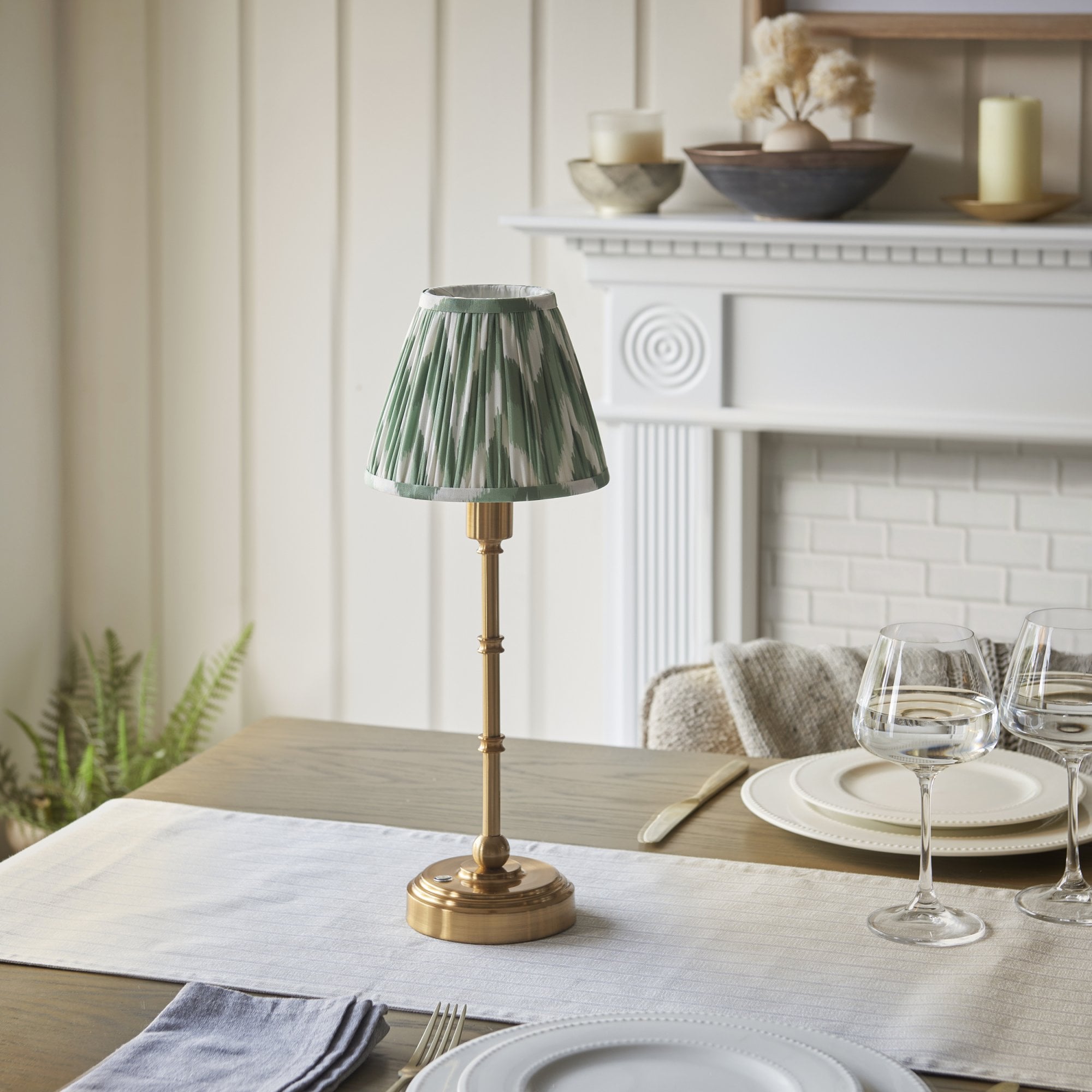 Endon Burley Rechargeable Table Lamp & Zigzag 16cm Cotswold Green Shade