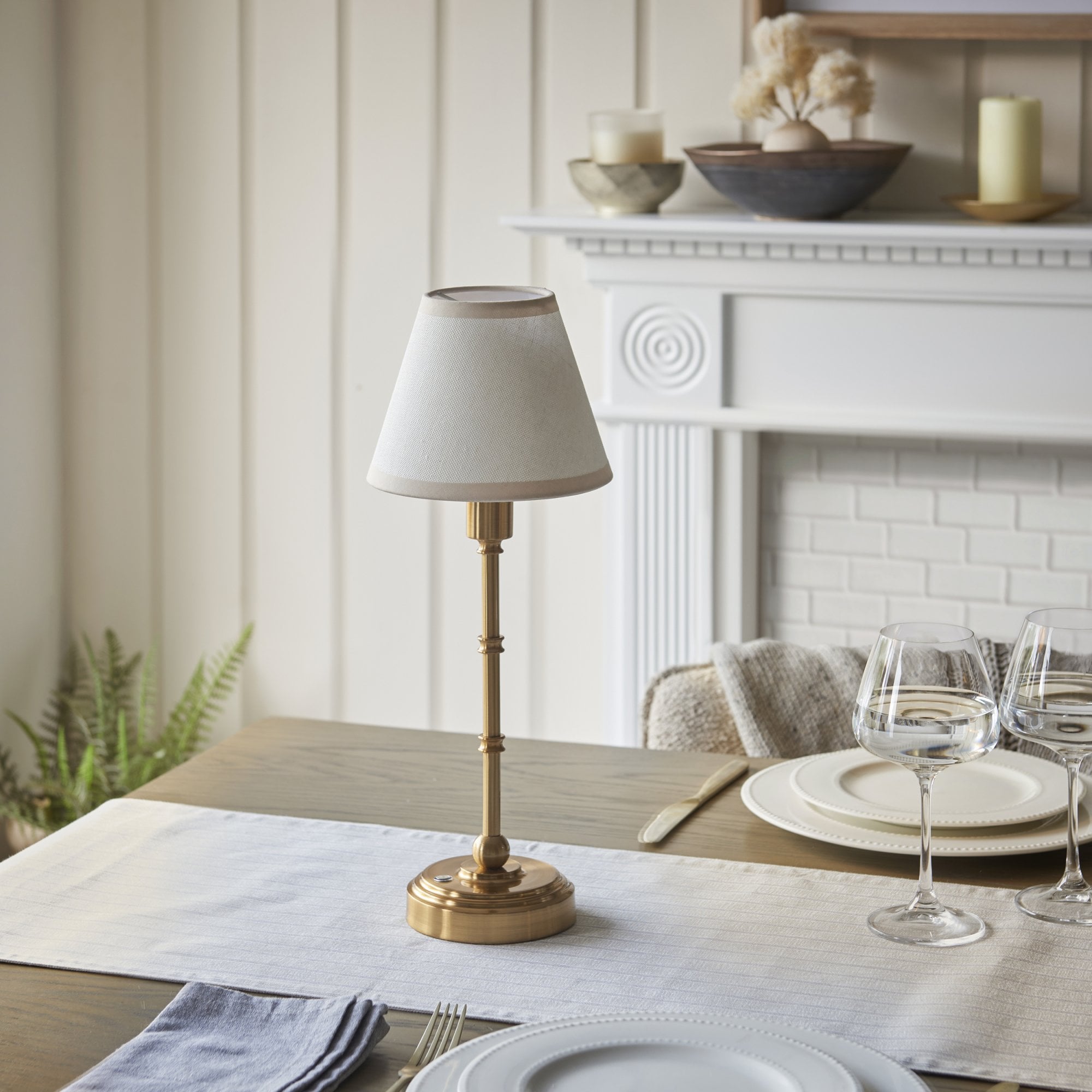 Endon Burley Rechargeable Table Lamp & Ivy 16cm Vintage White Shade