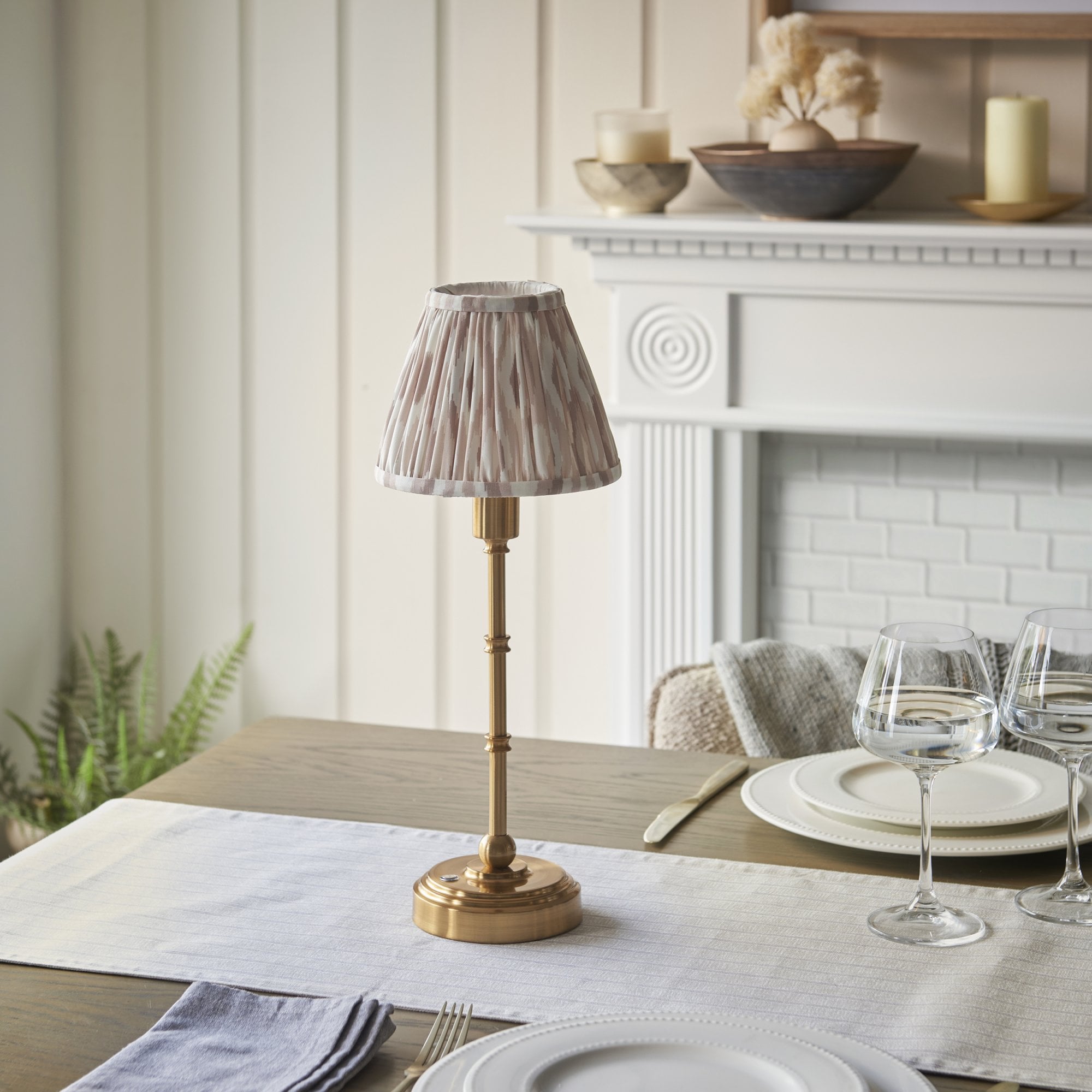 Endon Burley Rechargeable Table Lamp & Ikat 16cm Neutral Shade