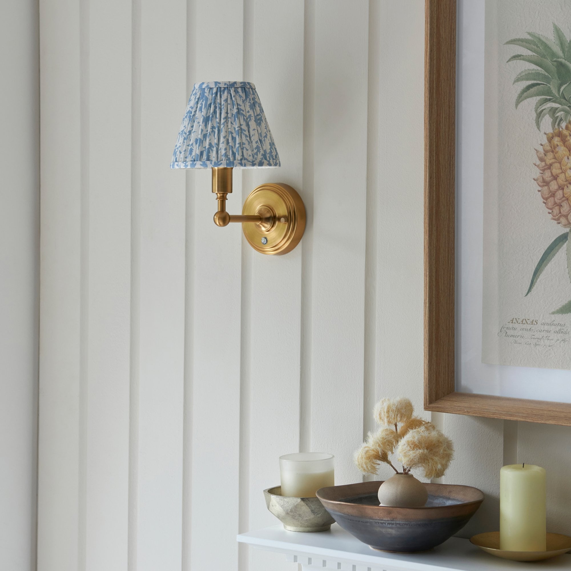 Endon Burley Rechargeable Wall Light & Leaf 16cm Shell Bay Blue Shade