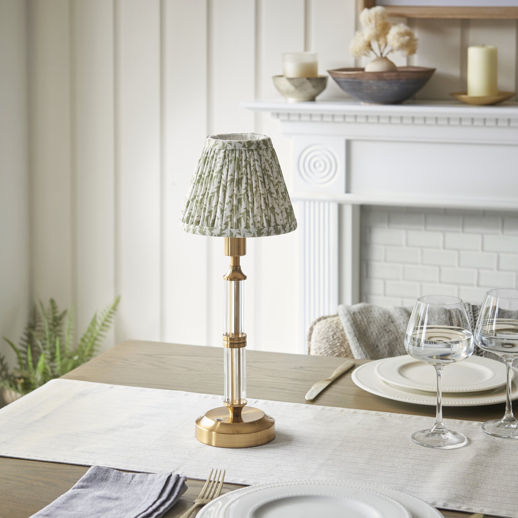 Endon Morton Rechargeable Table Lamp & Leaf 16cm Herb Garden Green Shade