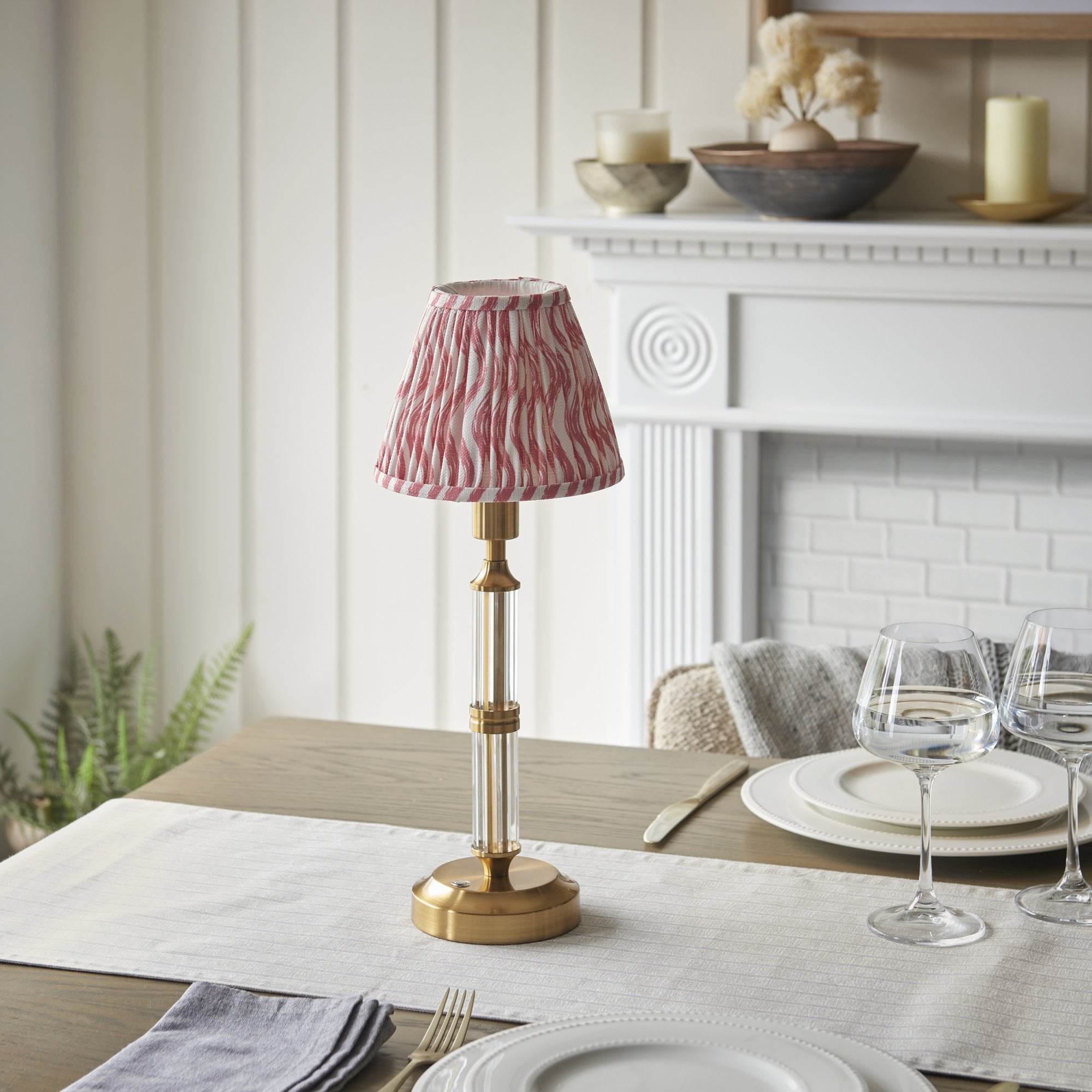 Endon Morton Rechargeable Table Lamp & Ripple 16cm Coral Pink Shade