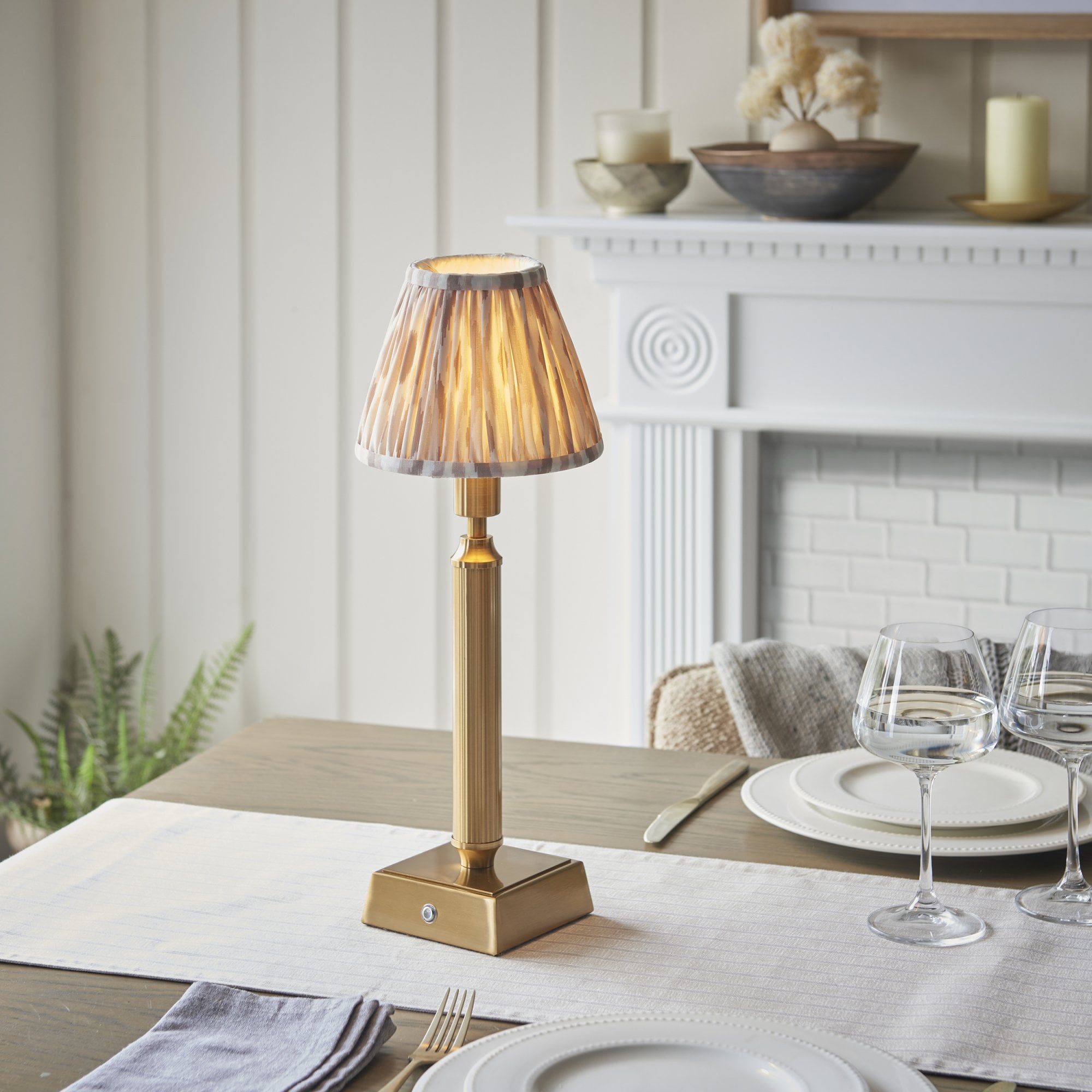 Endon Trobridge Rechargeable Table Lamp & Ikat 16cm Neutral Shade