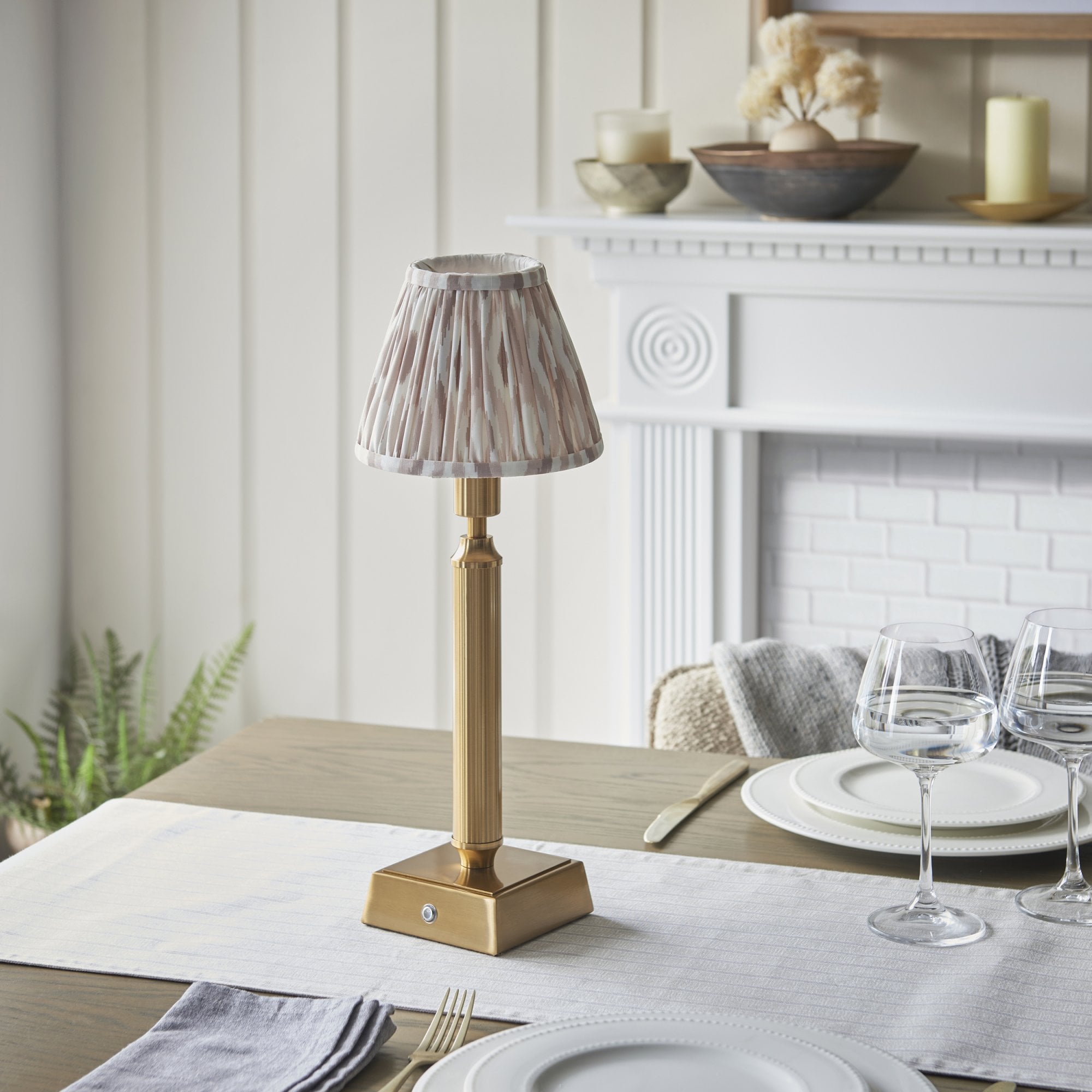 Endon Trobridge Rechargeable Table Lamp & Ikat 16cm Neutral Shade