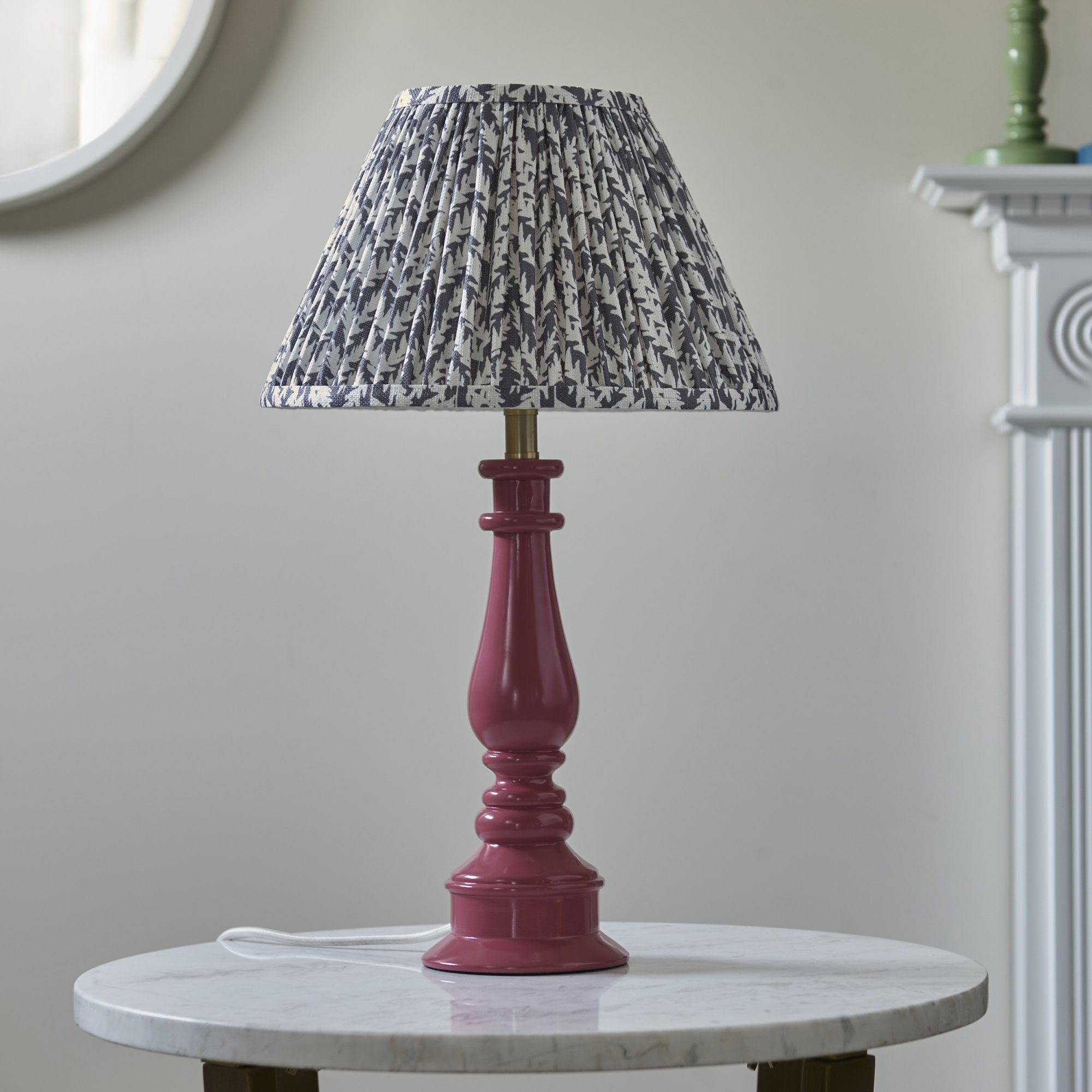 Endon Myrtle Gloss Pink Clay Table Lamp & Leaf 30cm Pearl Grey Shade