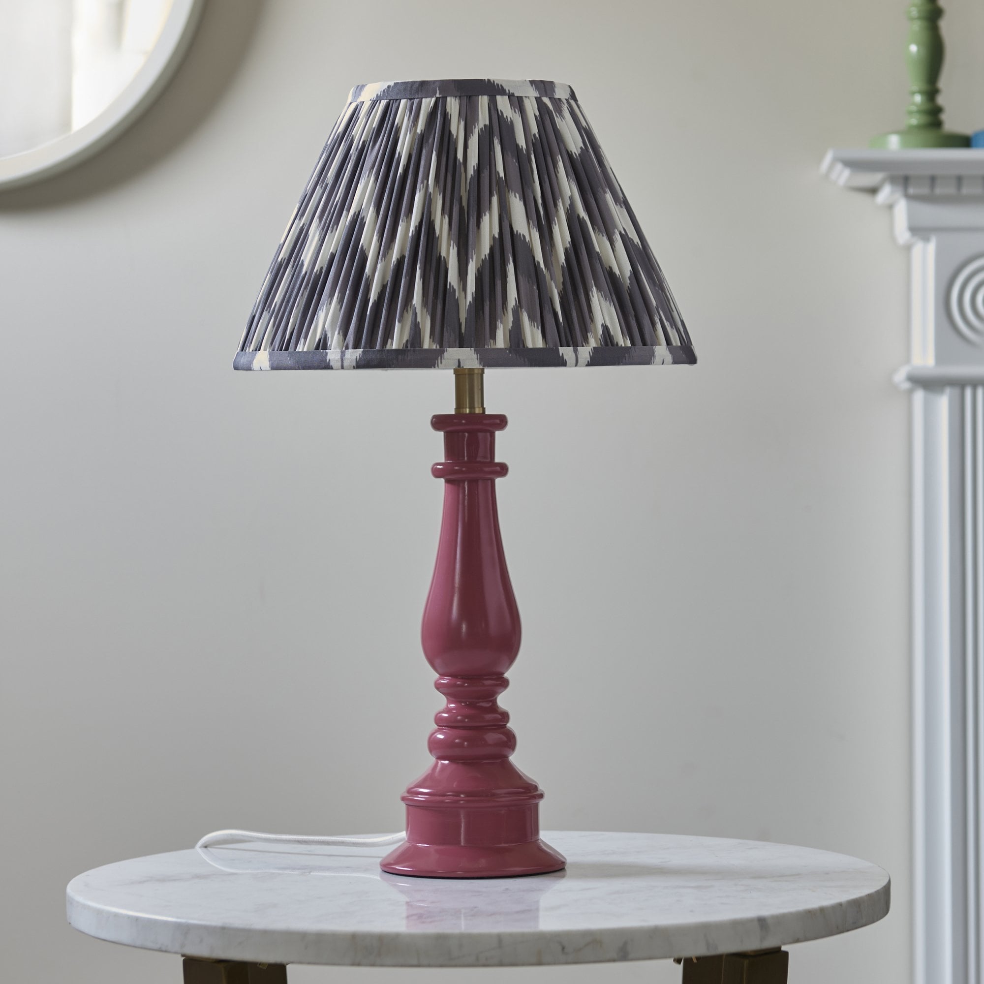 Endon Myrtle Gloss Pink Clay Table Lamp & Zigzag 30cm Pearl Grey Shade