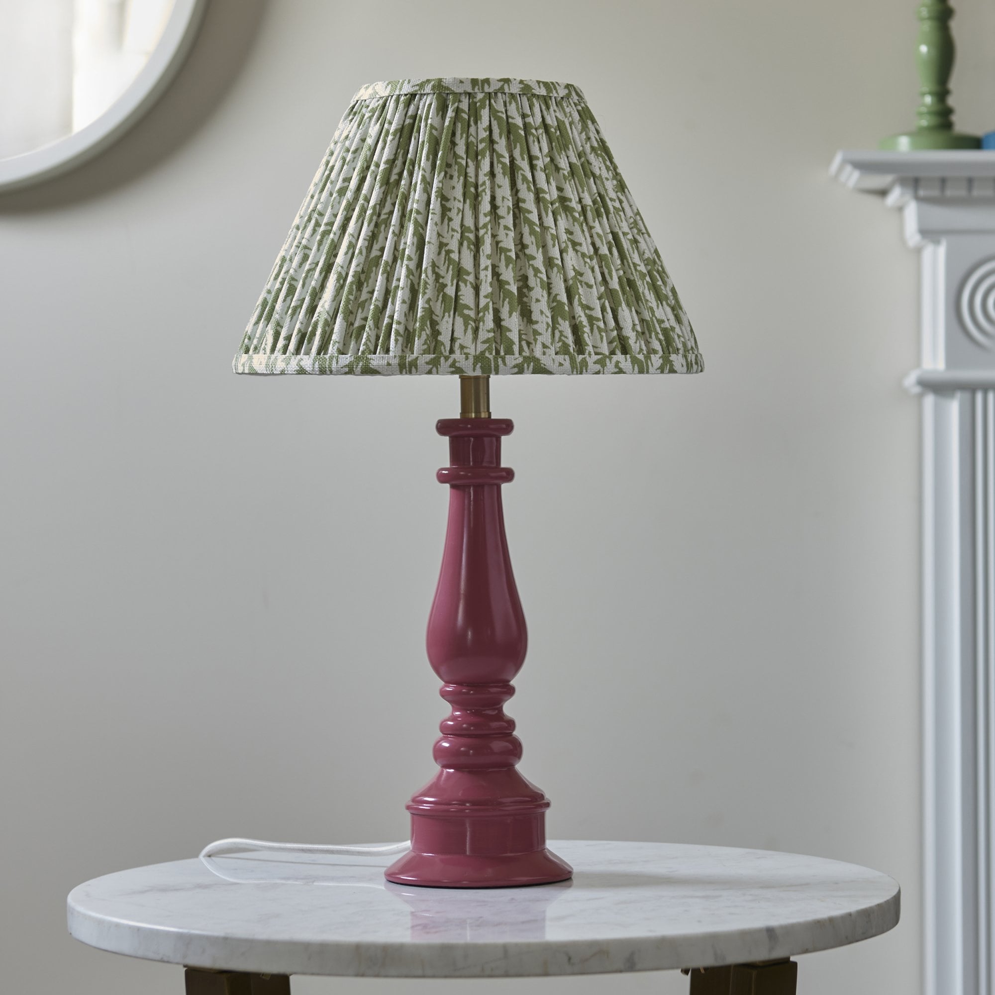 Endon Myrtle Gloss Pink Clay Table Lamp & Leaf 30cm Herb Garden Green Shade