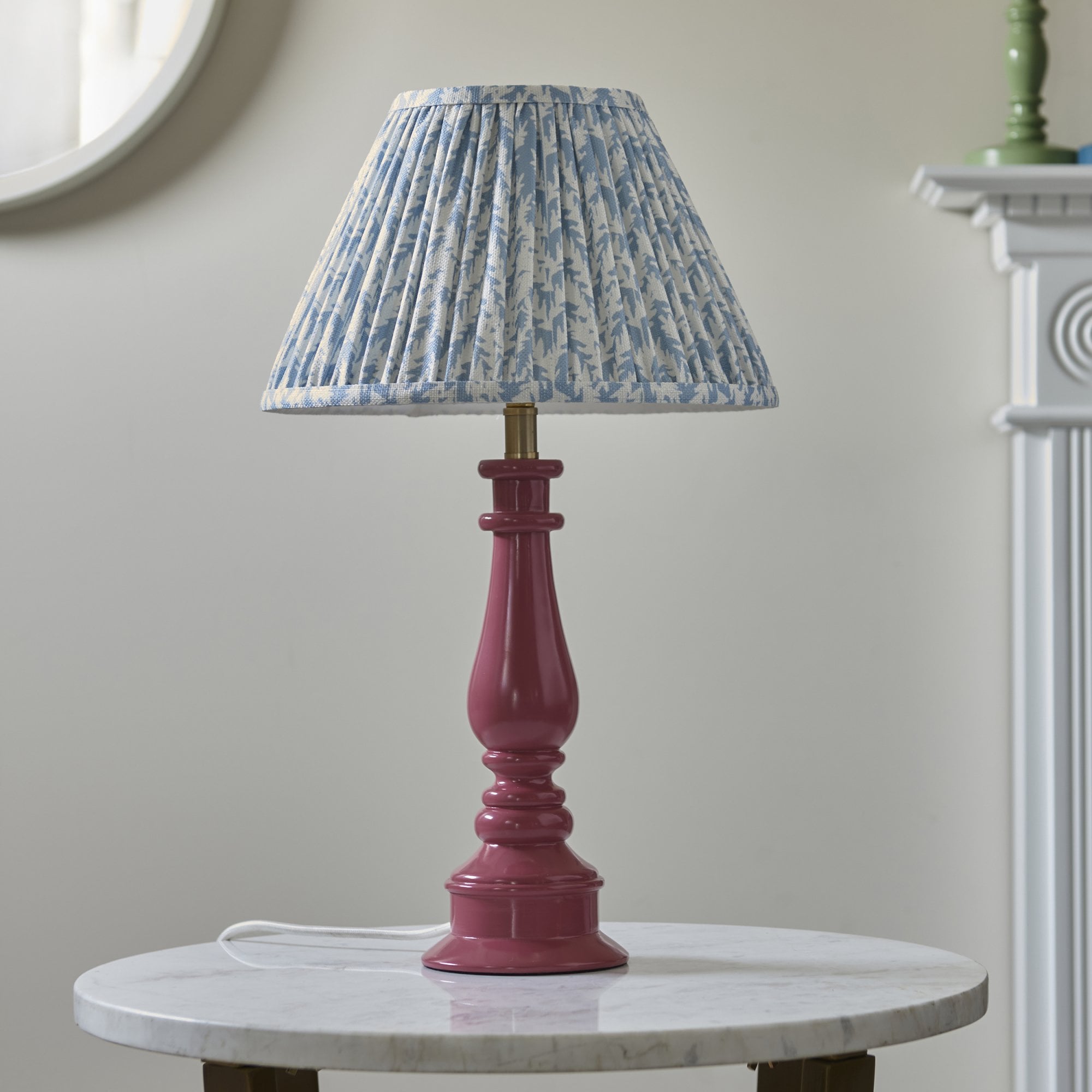 Endon Myrtle Gloss Pink Clay Table Lamp & Leaf 30cm Shell Bay Blue Shade