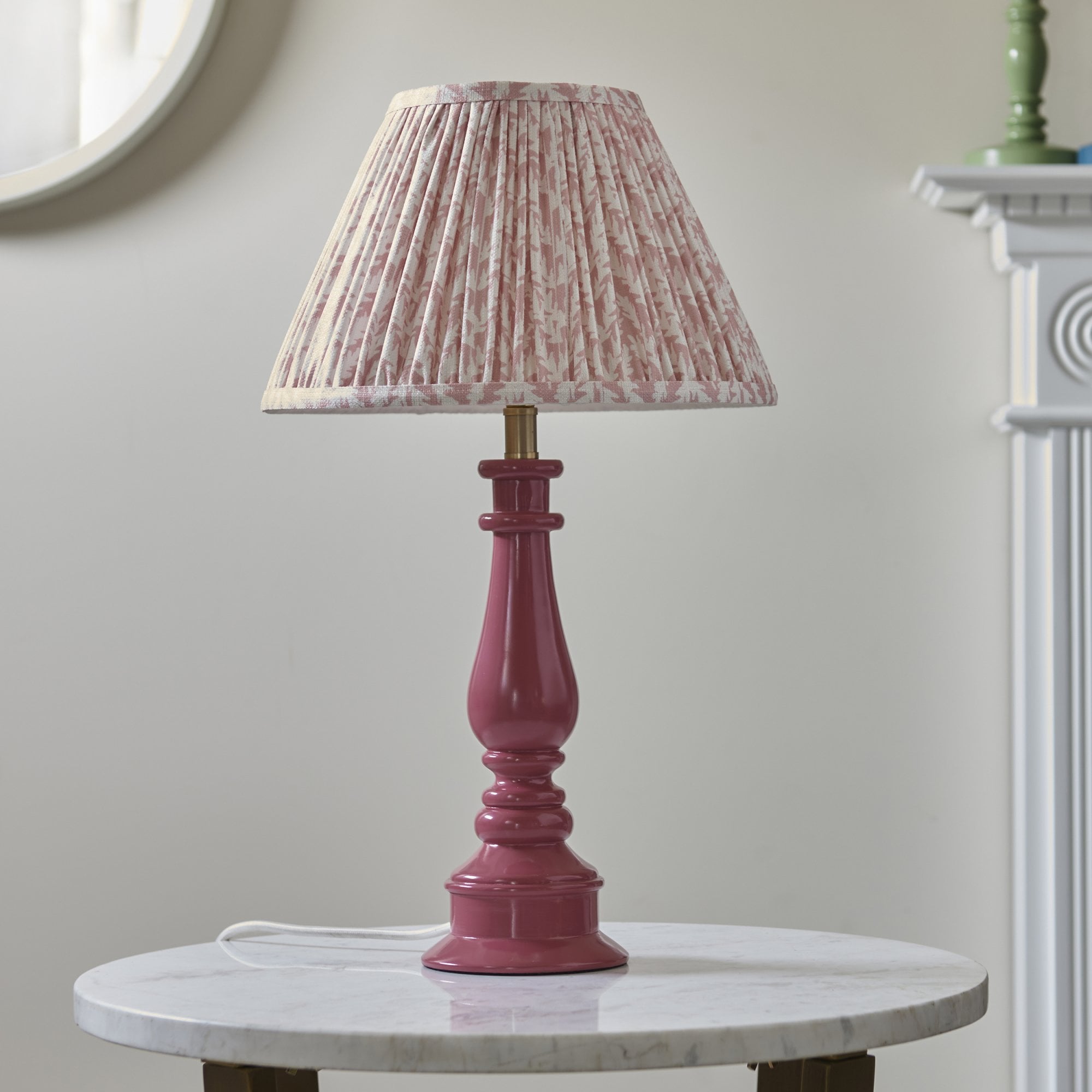 Endon Myrtle Gloss Pink Clay Table Lamp & Leaf 30cm Peachy Keen Shade