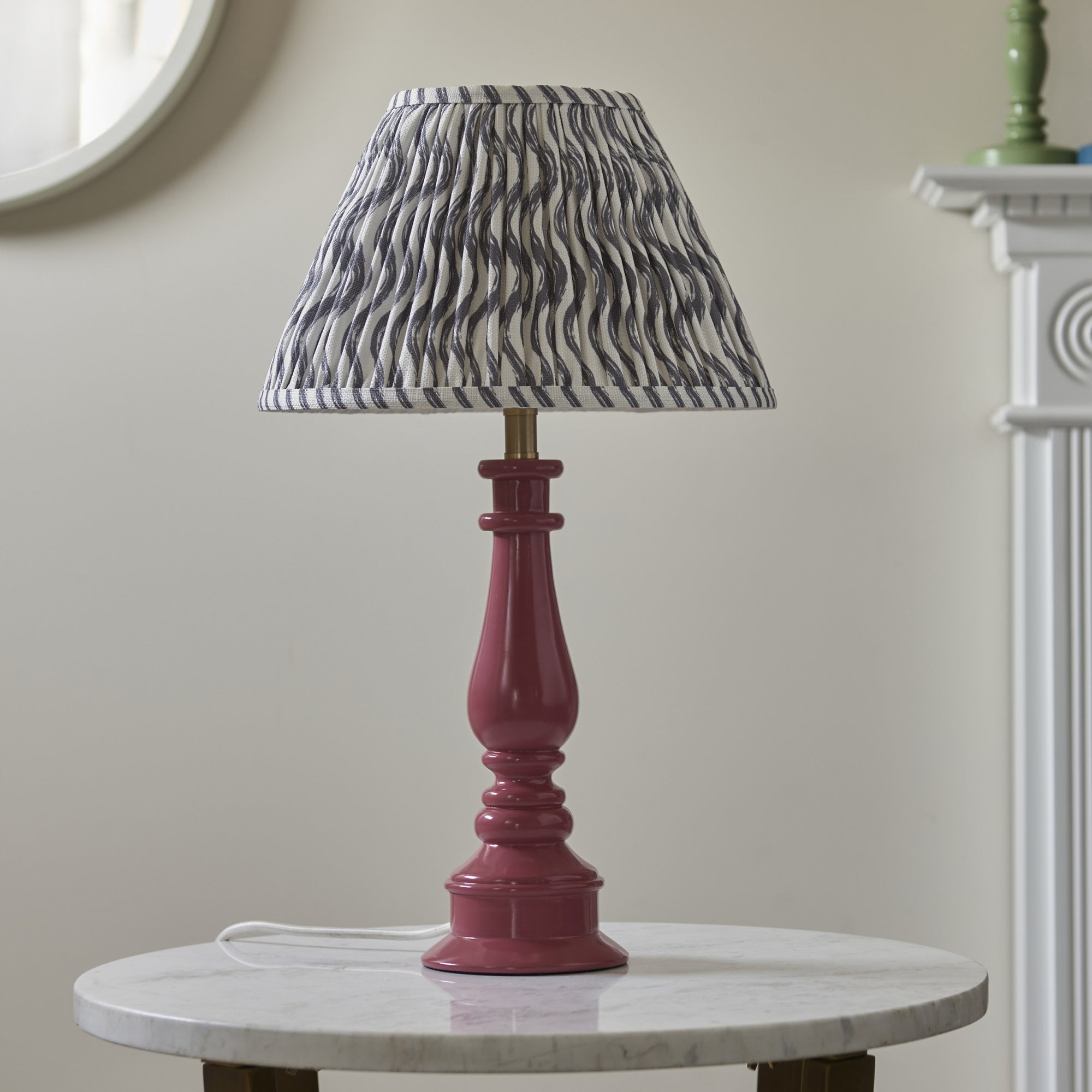 Endon Myrtle Gloss Pink Clay Table Lamp & Ripple 30cm Pearl Grey Shade