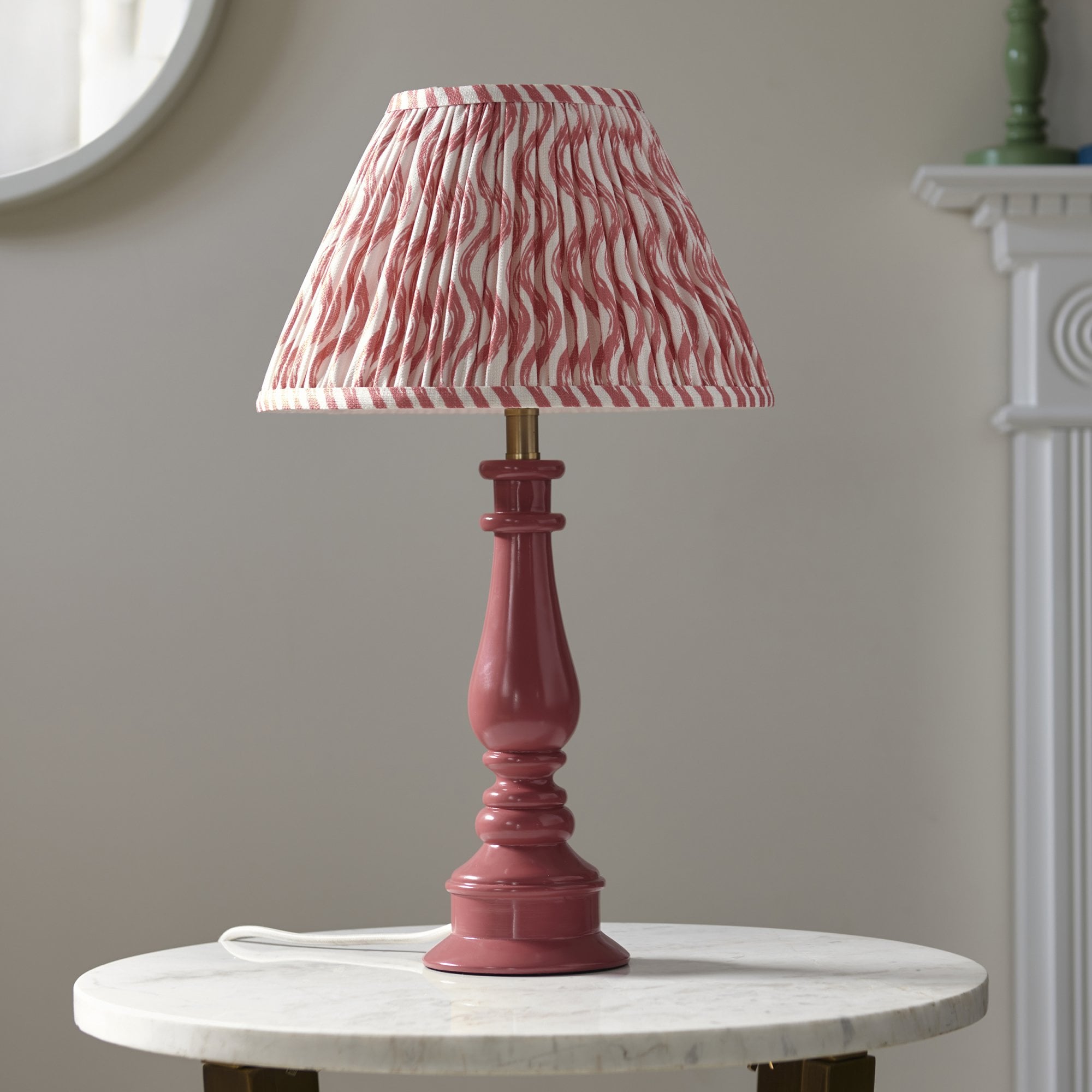 Endon Myrtle Gloss Pink Clay Table Lamp & Ripple 30cm Coral Pink Shade