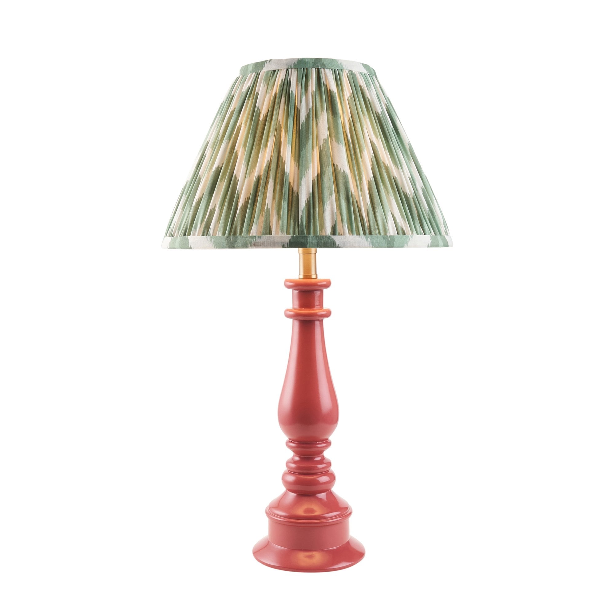 Endon Myrtle Gloss Pink Clay Table Lamp & Zigzag 30cm Cotswold Green Shade