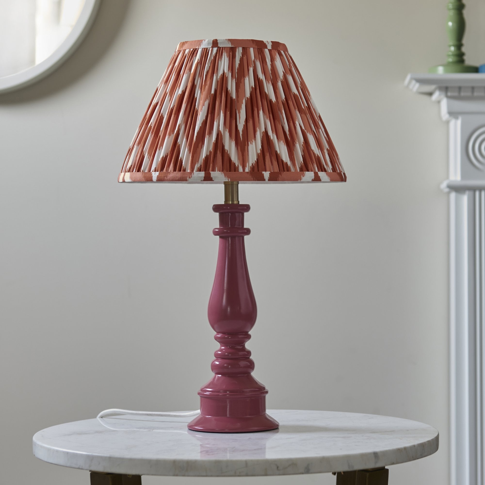 Endon Myrtle Gloss Pink Clay Table Lamp & Zigzag 30cm Apricot Orange Shade