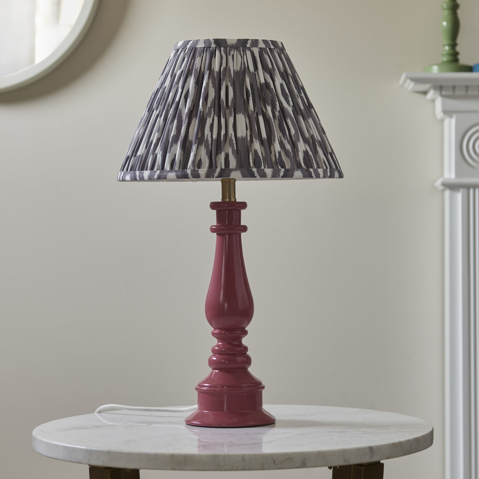 Endon Myrtle Gloss Pink Clay Table Lamp & Ikat 30cm Pearl Grey Shade