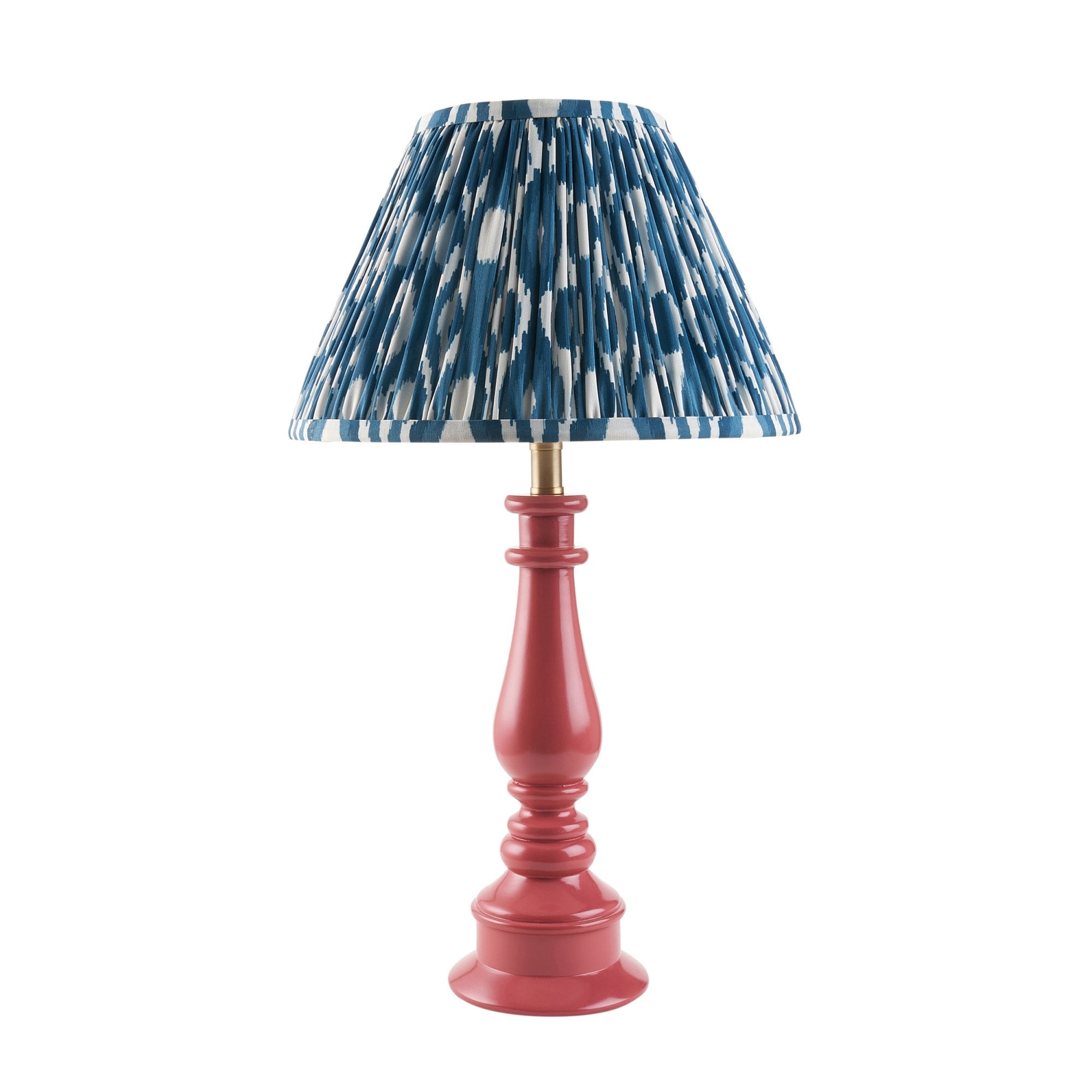 Endon Myrtle Gloss Pink Clay Table Lamp & Ikat 30cm Marlin Blue Shade