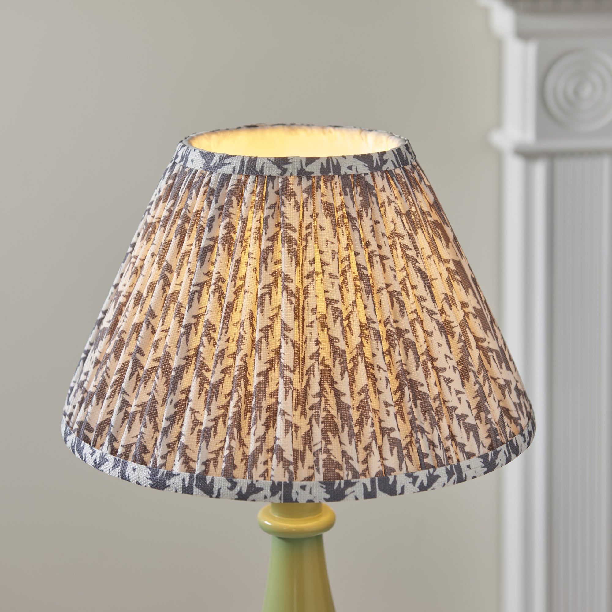 Endon Myrtle Gloss Cotswold Green Table Lamp & Leaf 30cm Pearl Grey Shade