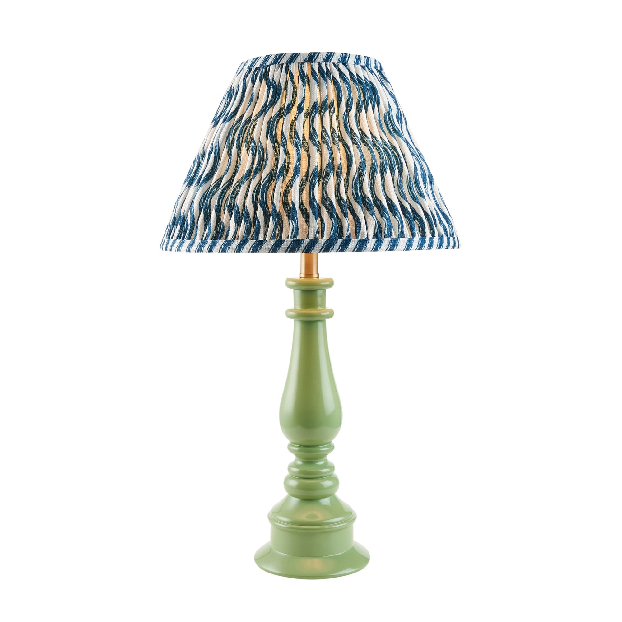 Endon Myrtle Gloss Cotswold Green Table Lamp & Ripple 30cm Marlin Blue Shade