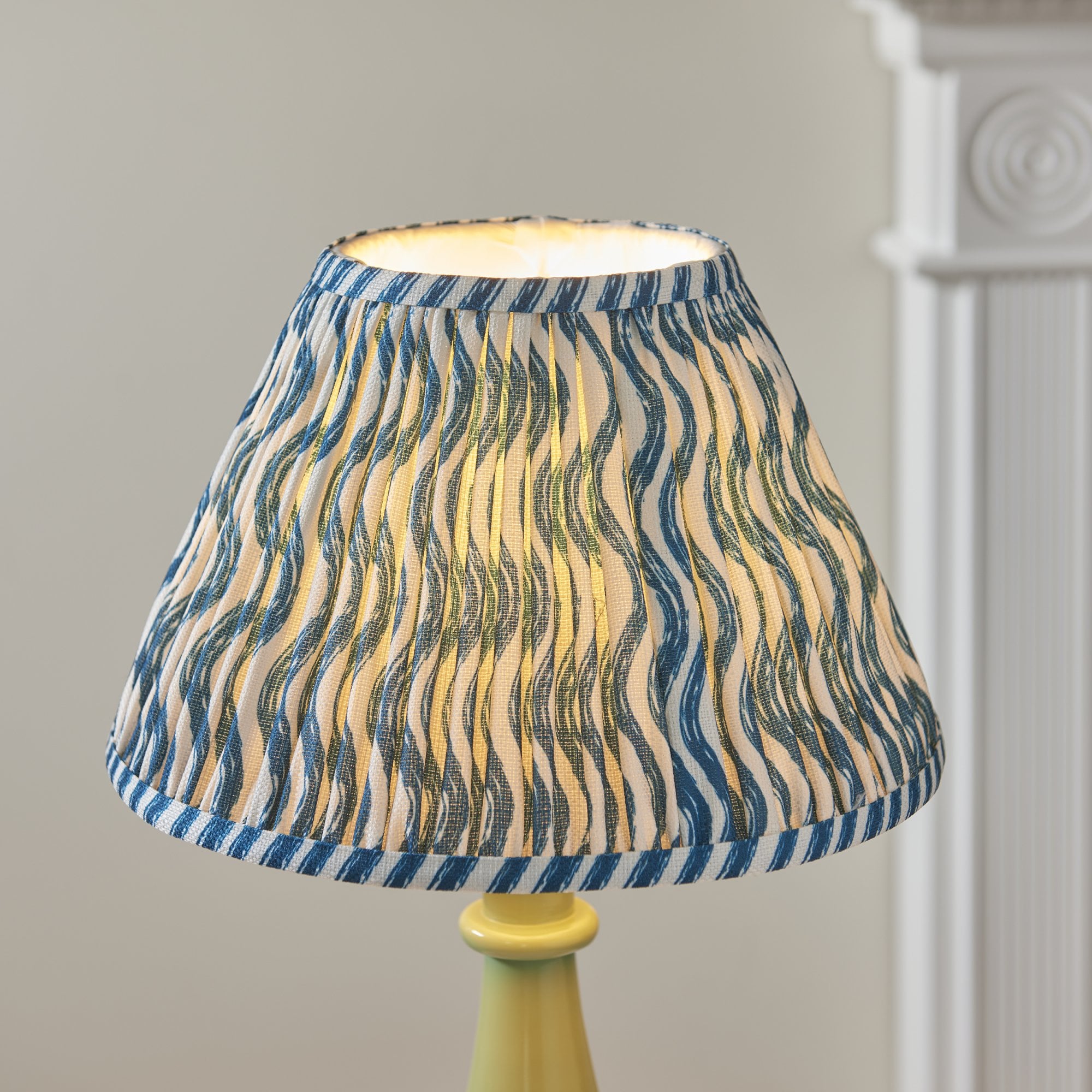Endon Myrtle Gloss Cotswold Green Table Lamp & Ripple 30cm Marlin Blue Shade