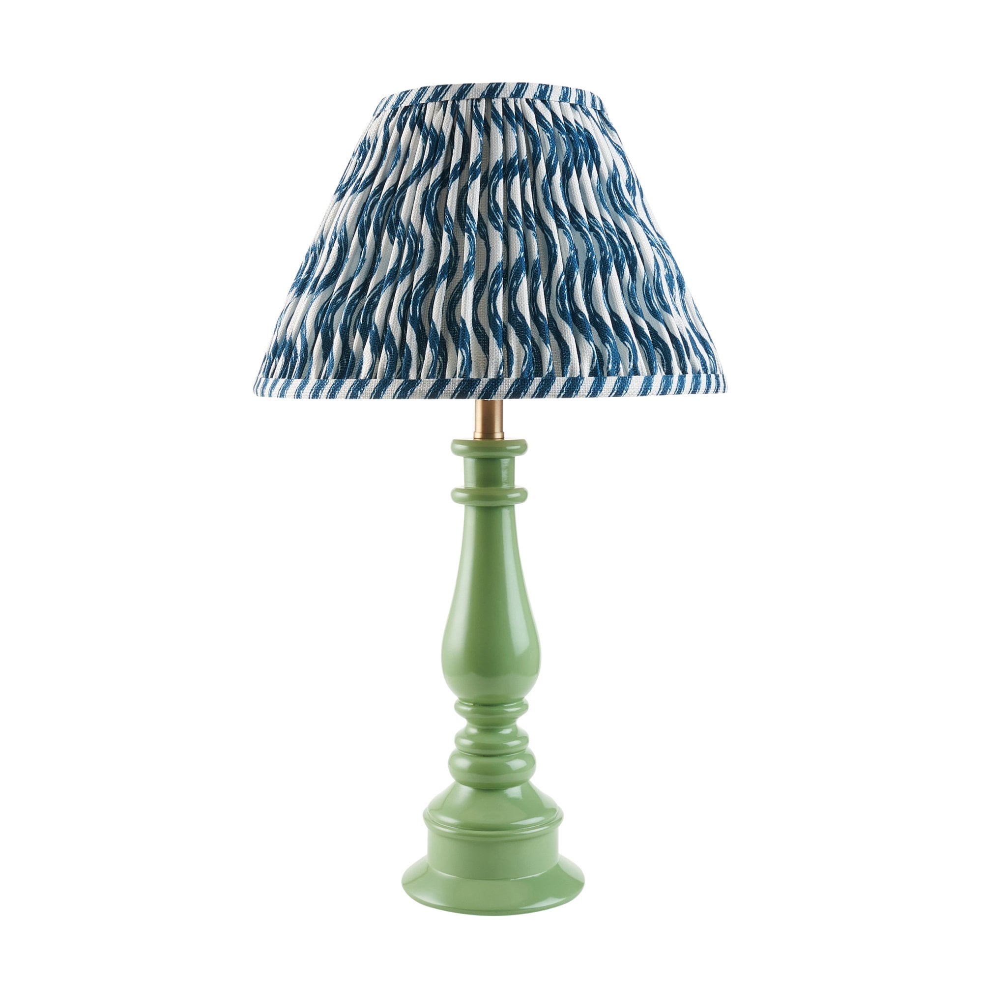 Endon Myrtle Gloss Cotswold Green Table Lamp & Ripple 30cm Marlin Blue Shade