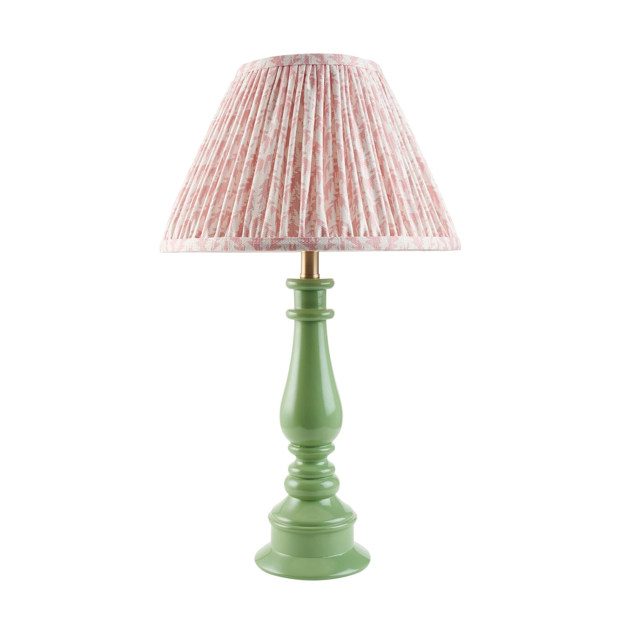 Endon Myrtle Gloss Cotswold Green Table Lamp & Leaf 30cm Peachy Keen Shade