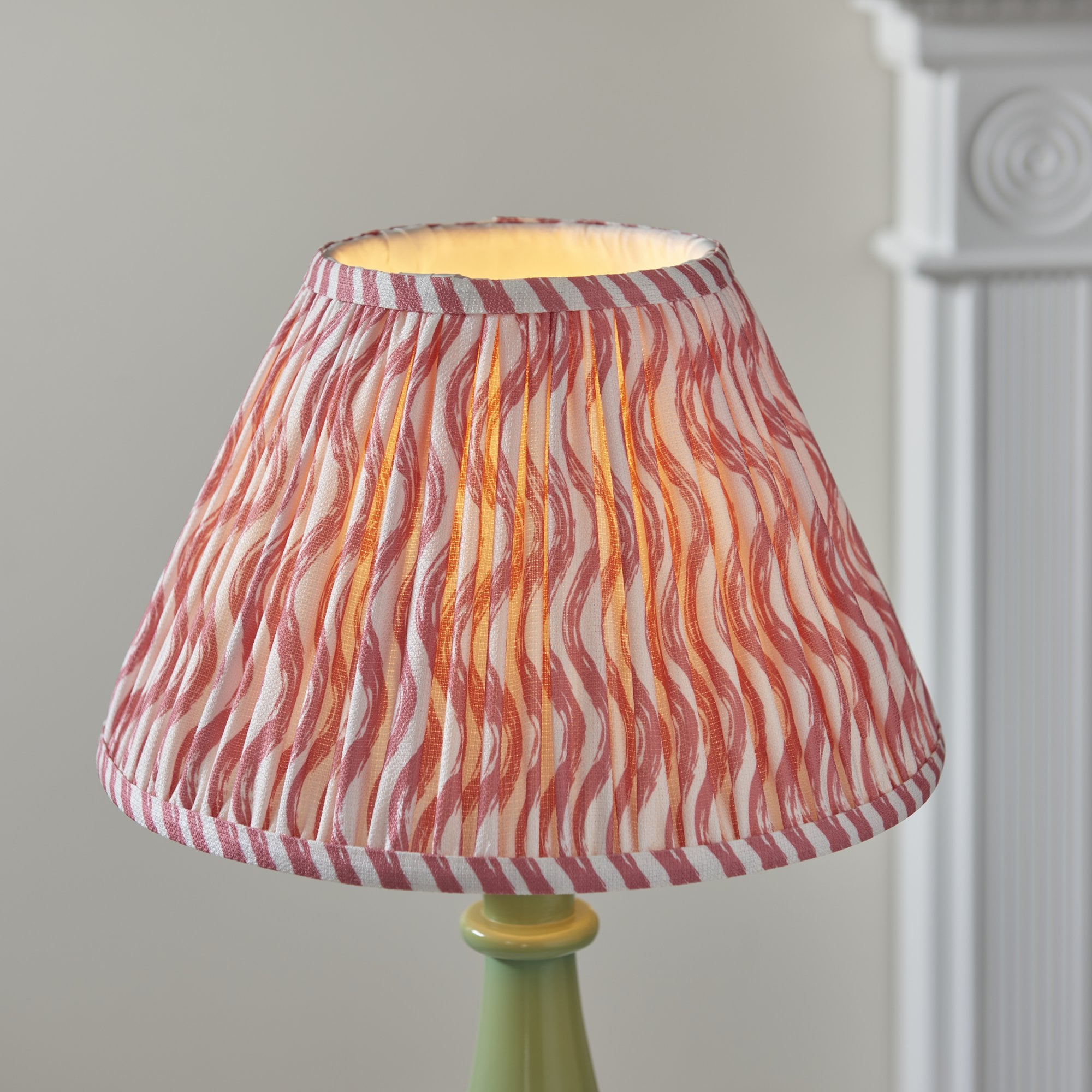 Endon Myrtle Gloss Cotswold Green Table Lamp & Ripple 30cm Coral Pink Shade