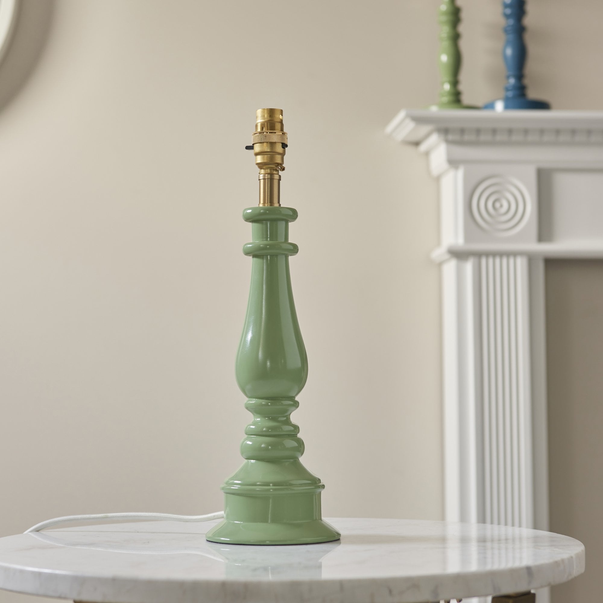 Endon Myrtle Gloss Cotswold Green Table Lamp & Ripple 30cm Coral Pink Shade