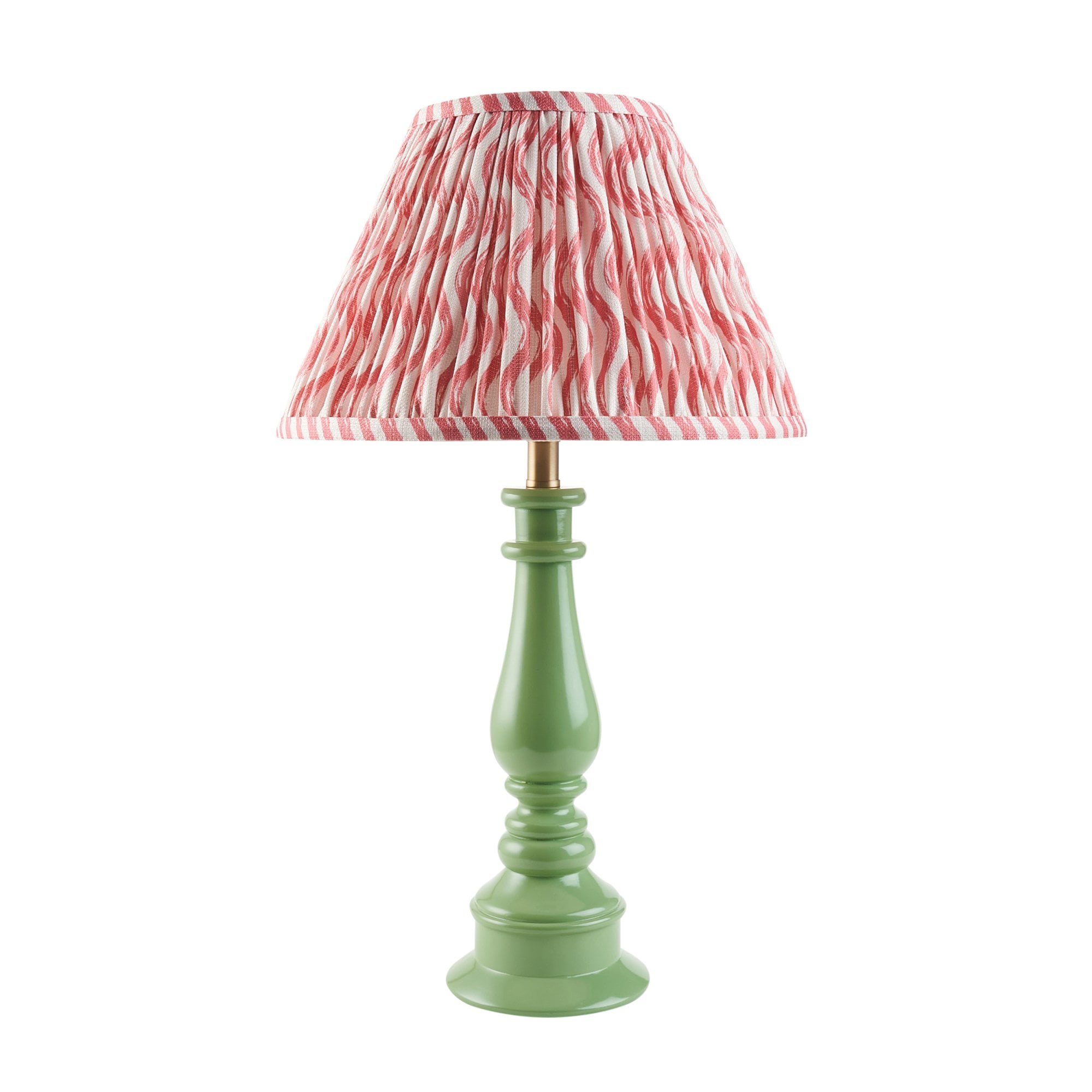 Endon Myrtle Gloss Cotswold Green Table Lamp & Ripple 30cm Coral Pink Shade