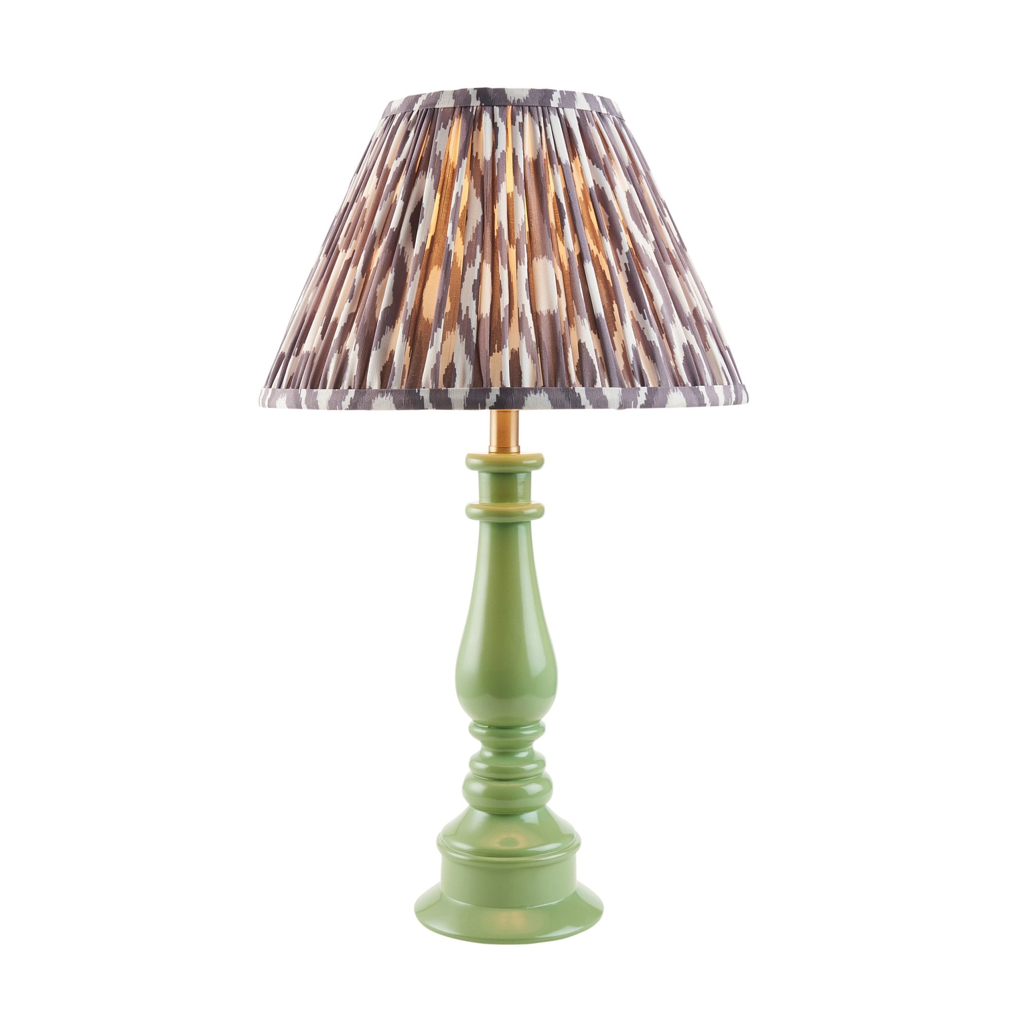 Endon Myrtle Gloss Cotswold Green Table Lamp & Ikat 30cm Pearl Grey Shade