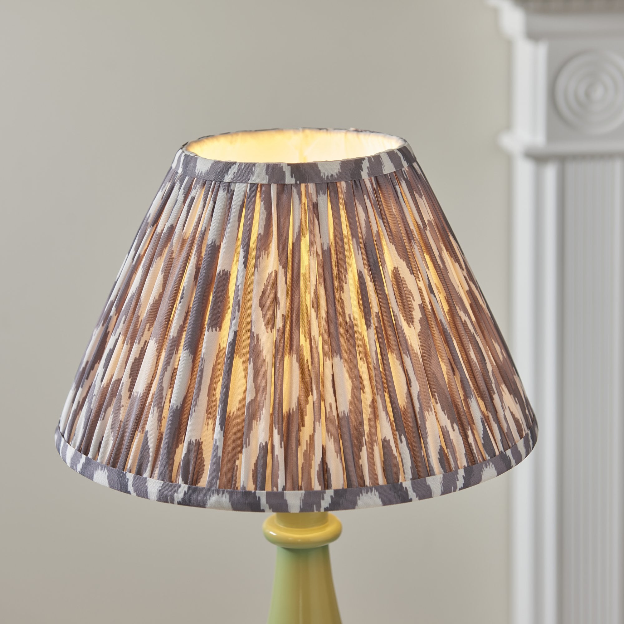 Endon Myrtle Gloss Cotswold Green Table Lamp & Ikat 30cm Pearl Grey Shade