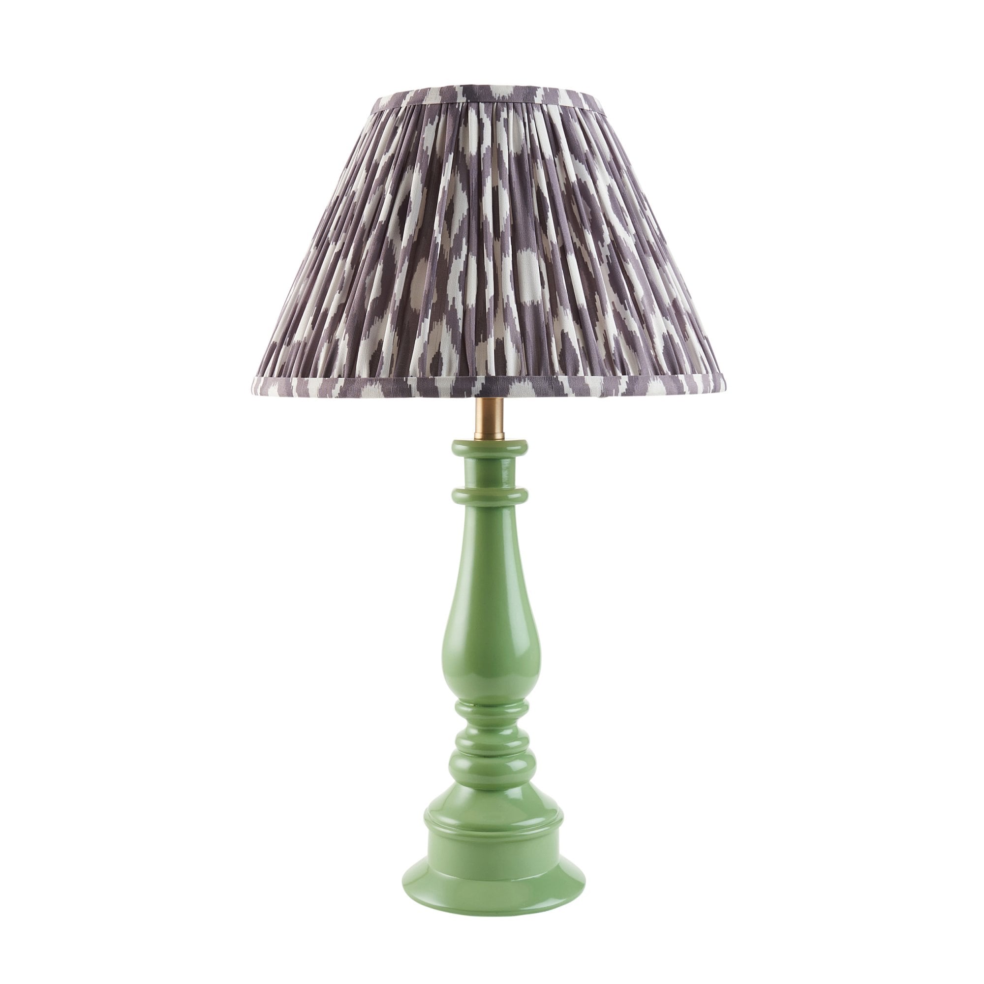 Endon Myrtle Gloss Cotswold Green Table Lamp & Ikat 30cm Pearl Grey Shade