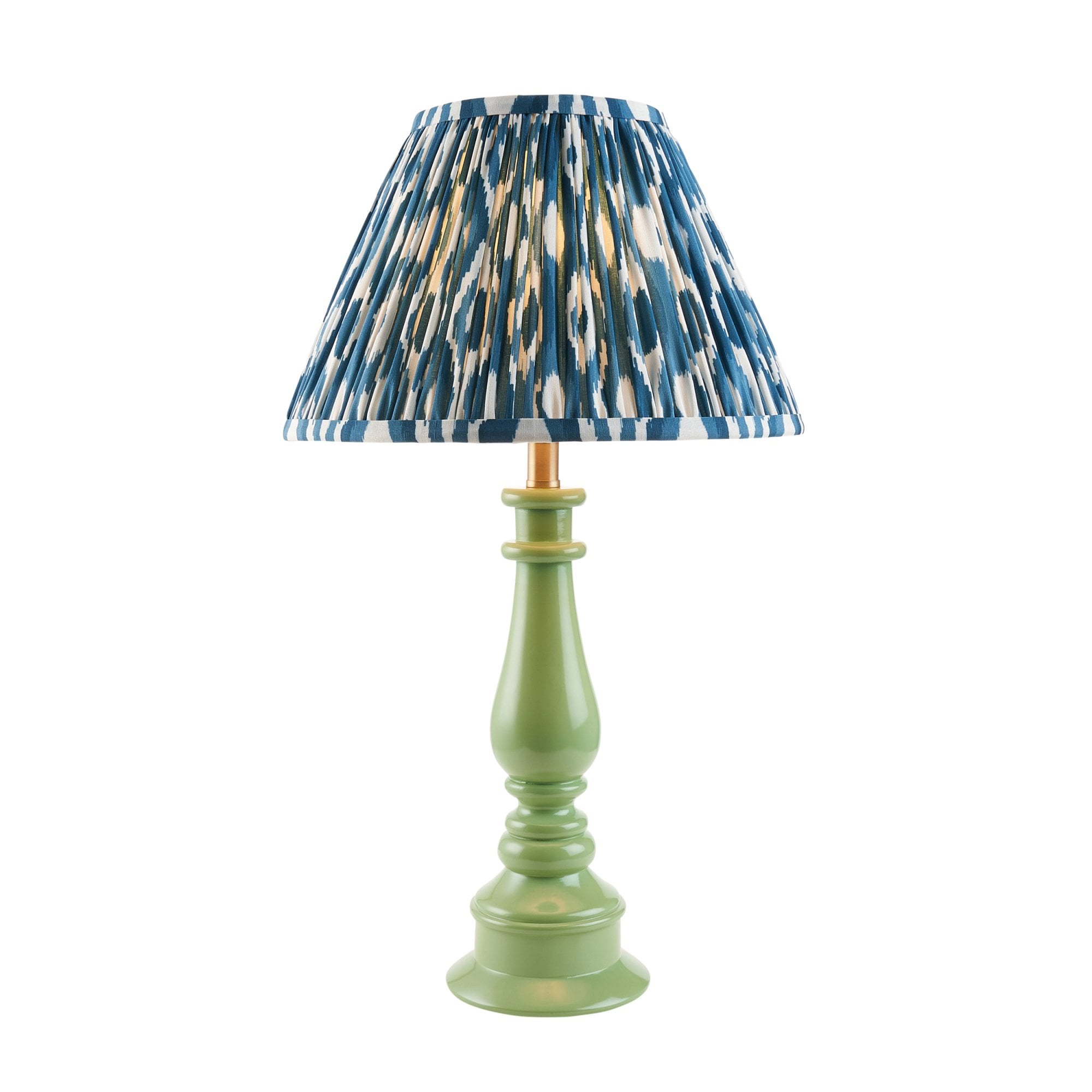 Endon Myrtle Gloss Cotswold Green Table Lamp & Ikat 30cm Marlin Blue Shade
