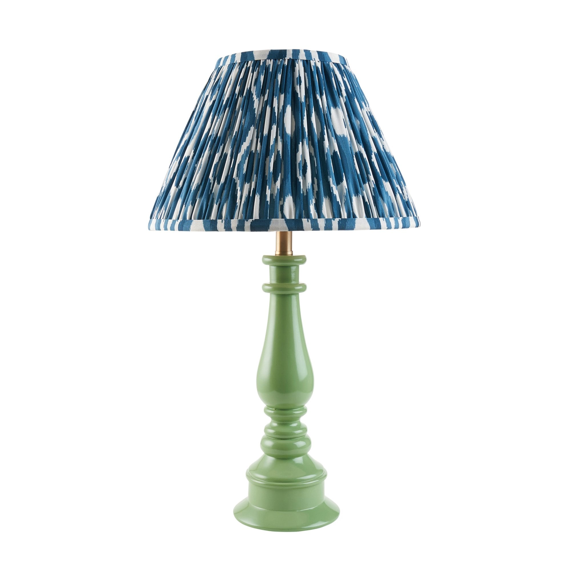 Endon Myrtle Gloss Cotswold Green Table Lamp & Ikat 30cm Marlin Blue Shade