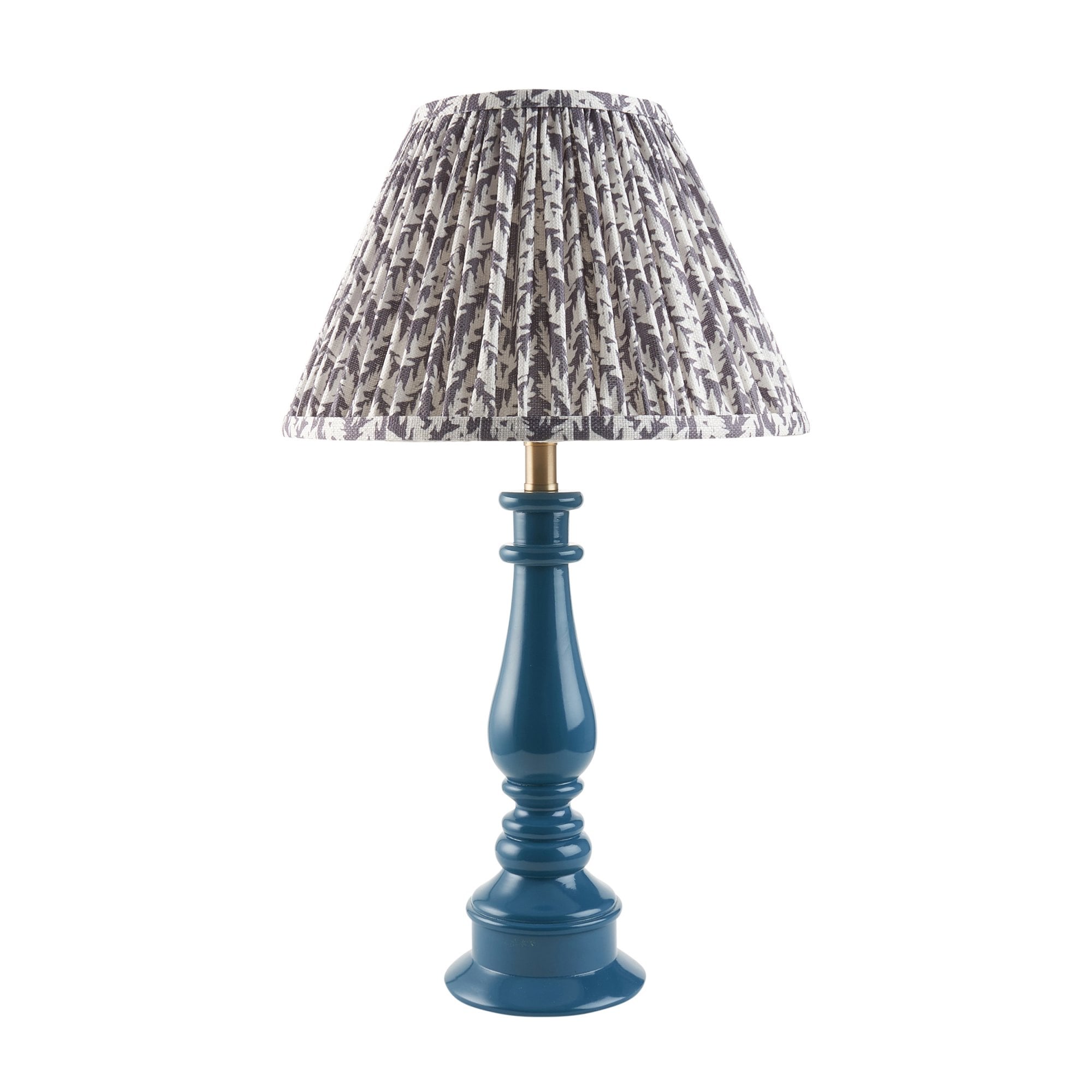 Endon Myrtle Gloss Marlin Blue Table Lamp & Leaf 30cm Pearl Grey Shade
