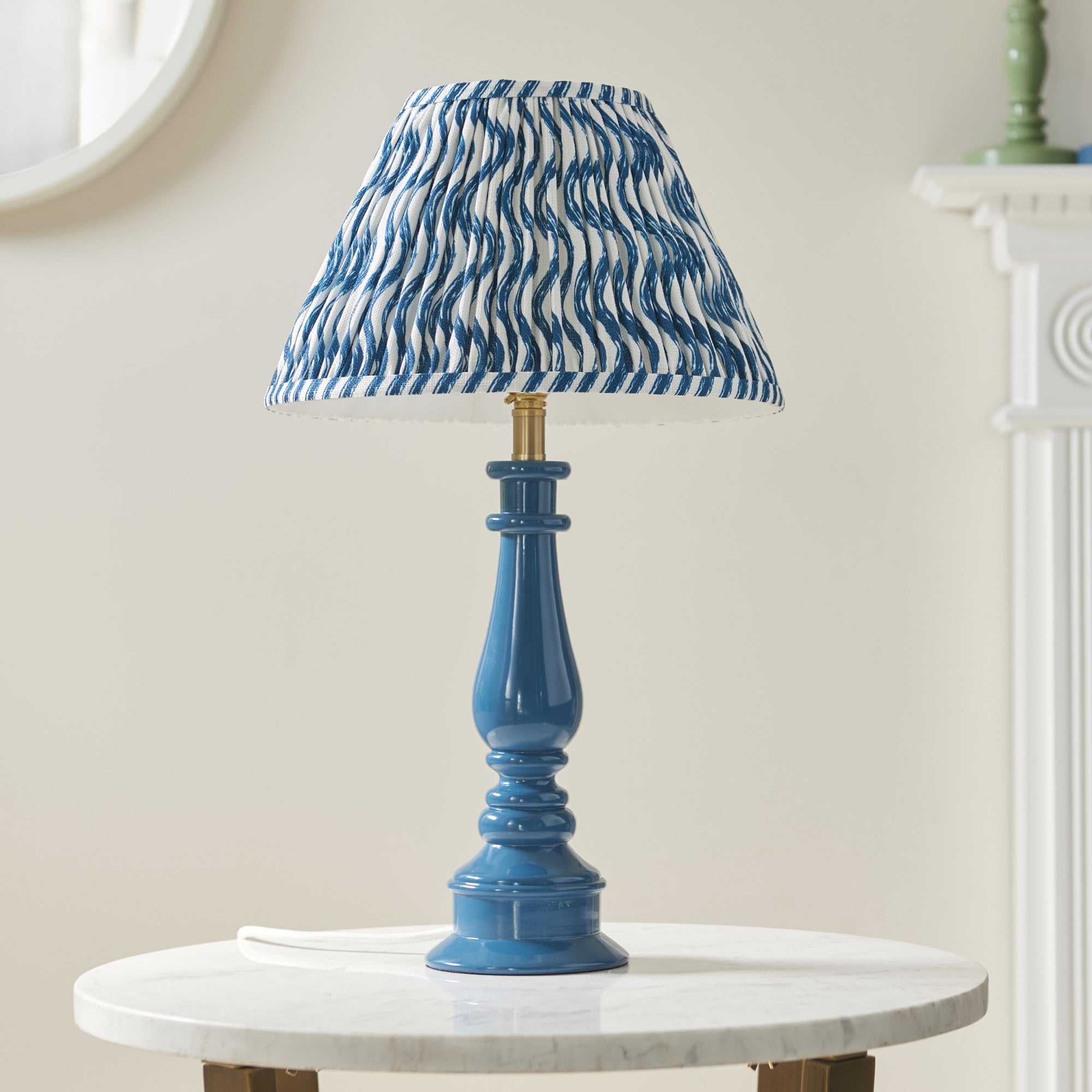 Endon Myrtle Gloss Marlin Blue Table Lamp & Ripple 30cm Marlin Blue Shade
