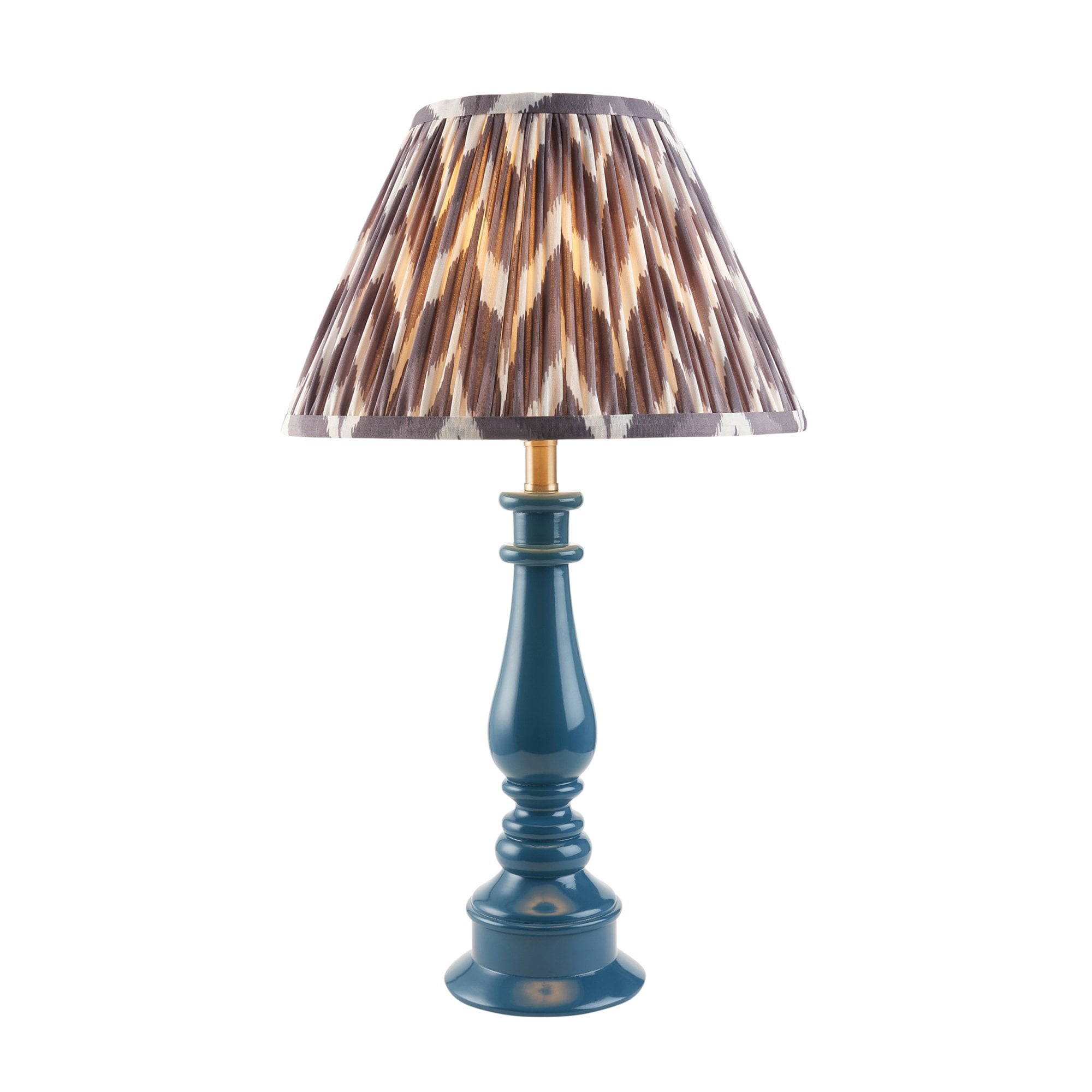Endon Myrtle Gloss Marlin Blue Table Lamp & Zigzag 30cm Pearl Grey Shade