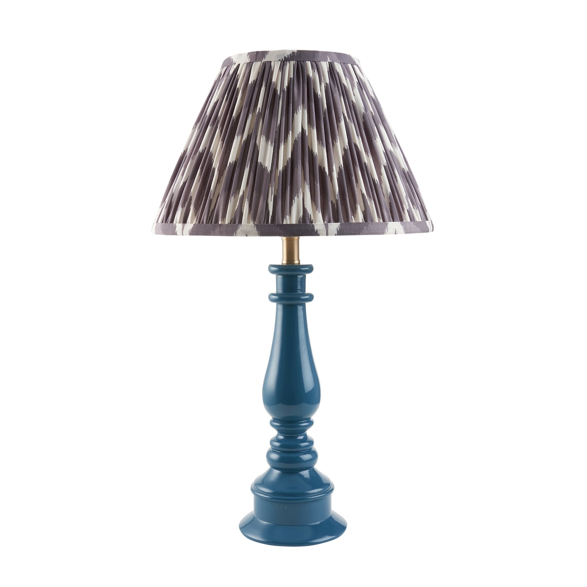 Endon Myrtle Gloss Marlin Blue Table Lamp & Zigzag 30cm Pearl Grey Shade