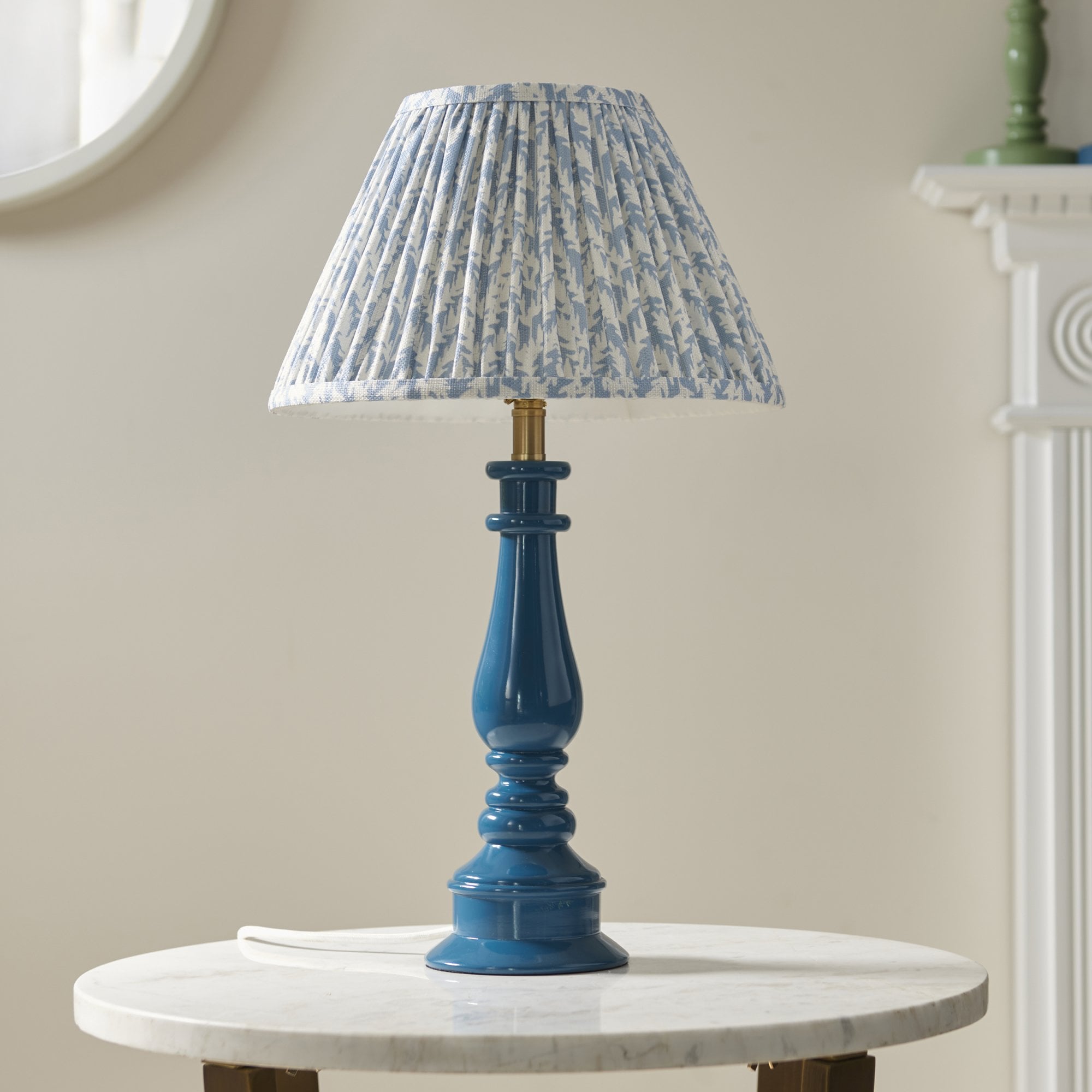 Endon Myrtle Gloss Marlin Blue Table Lamp & Leaf 30cm Shell Bay Blue Shade