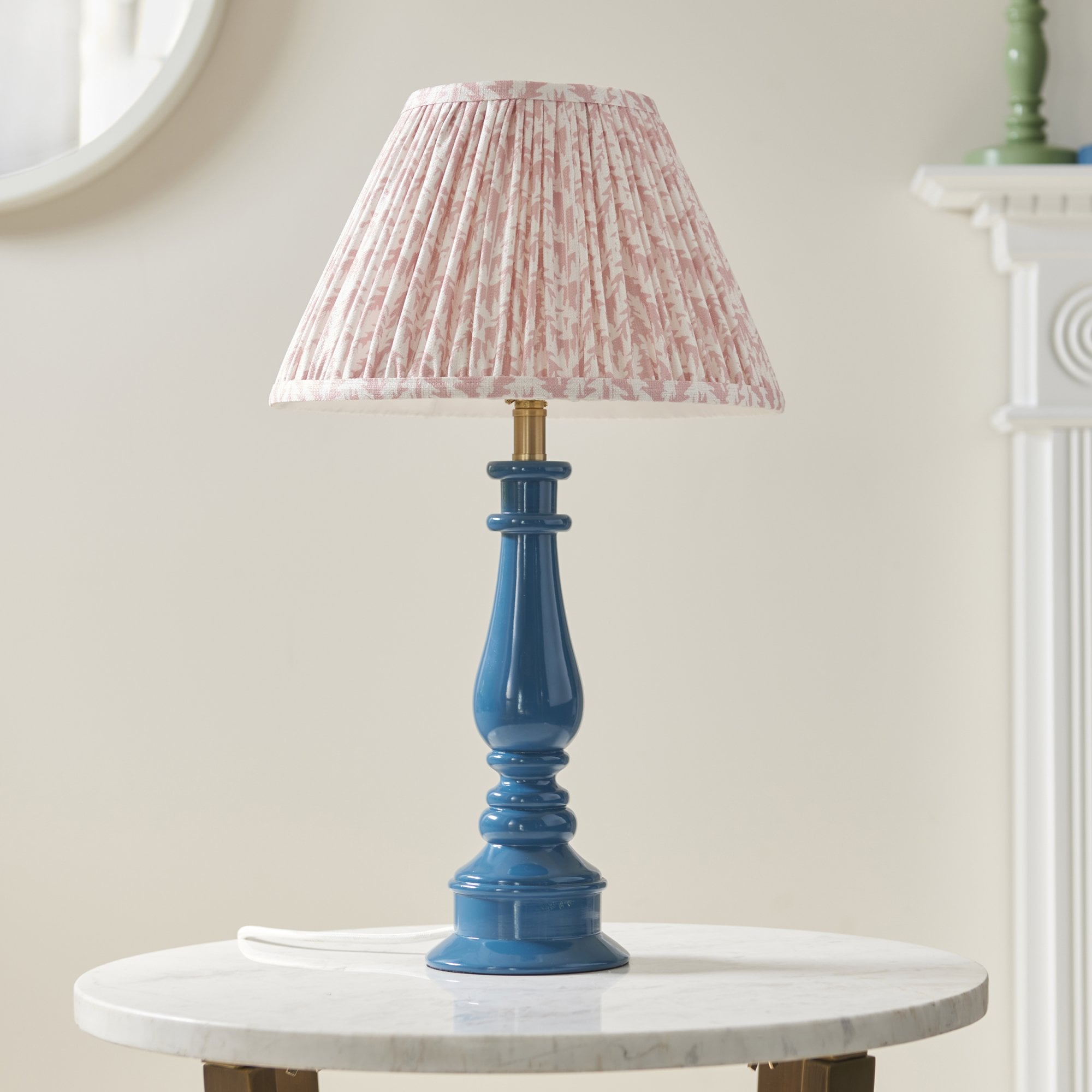 Endon Myrtle Gloss Marlin Blue Table Lamp & Leaf 30cm Peachy Keen Shade