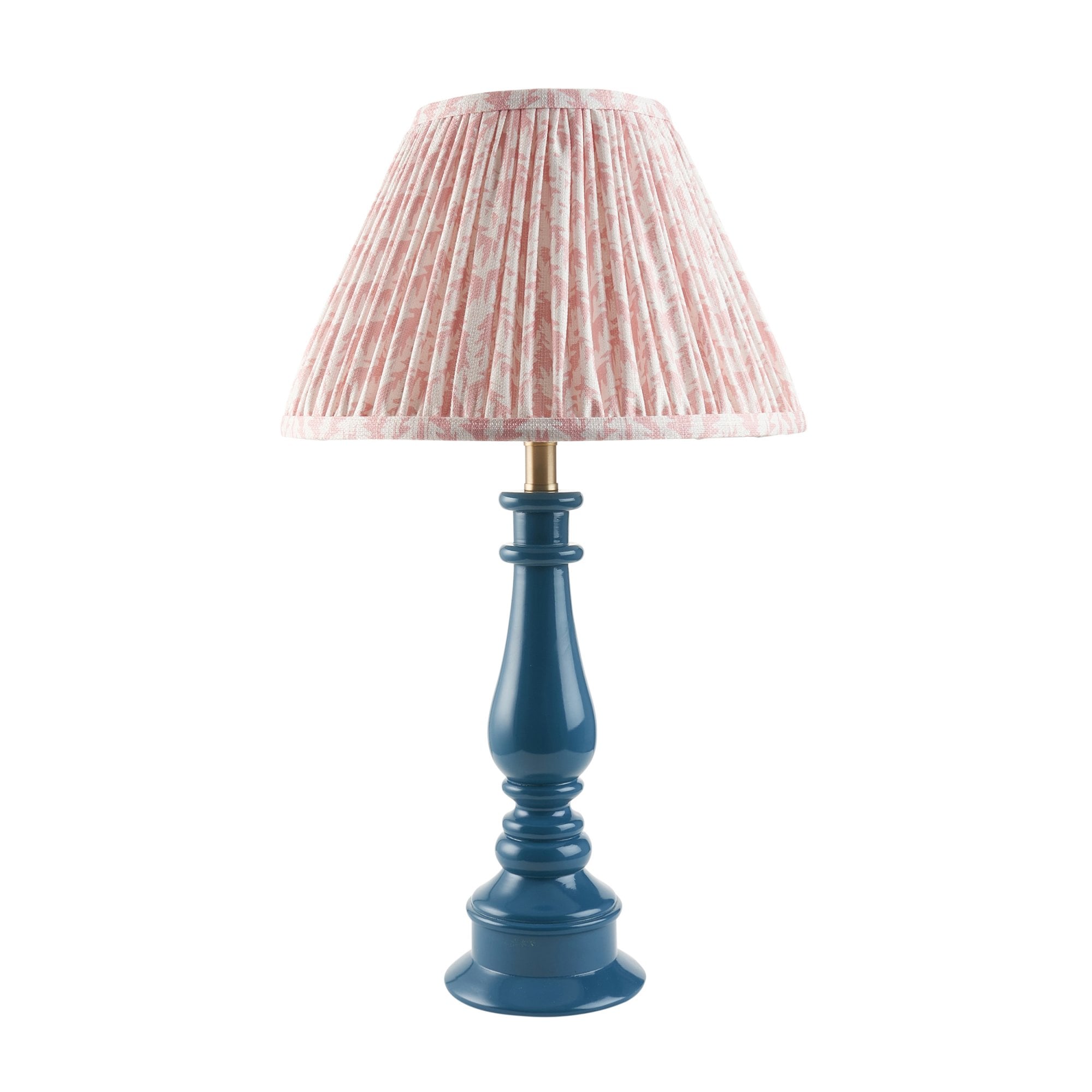 Endon Myrtle Gloss Marlin Blue Table Lamp & Leaf 30cm Peachy Keen Shade