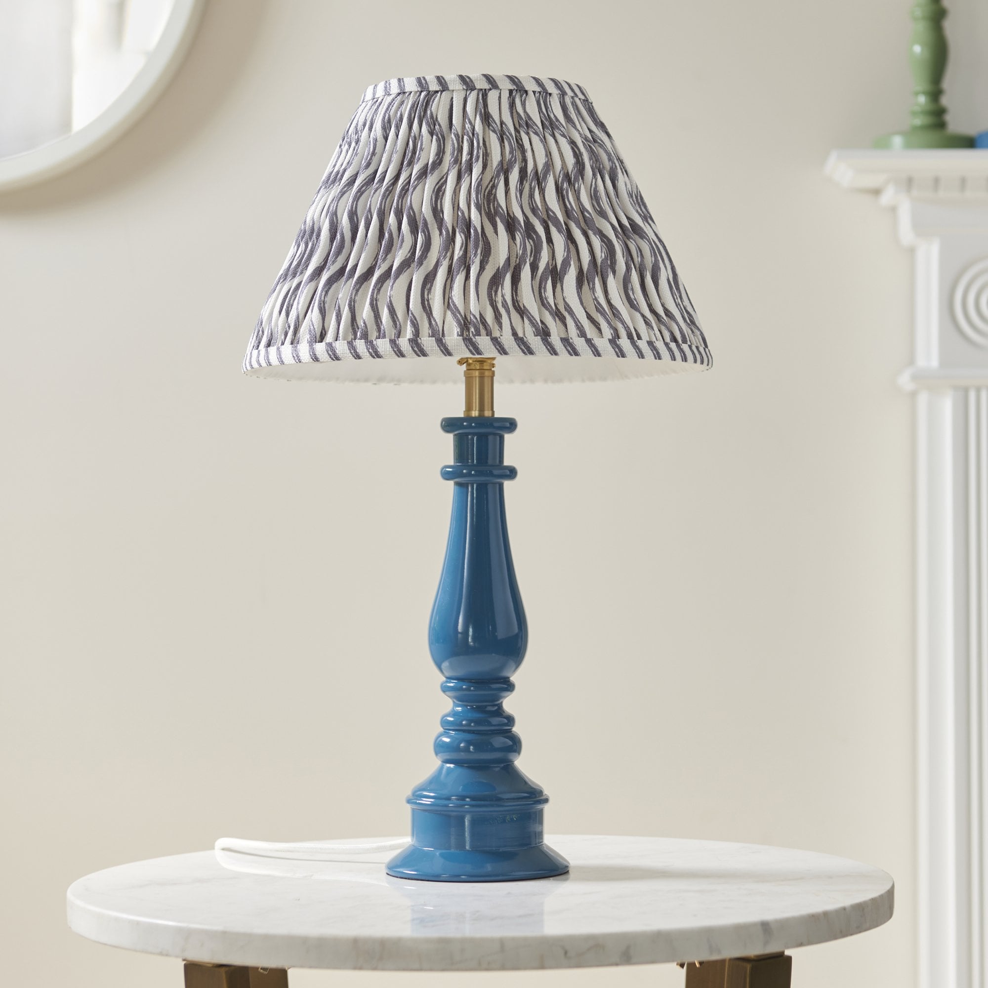 Endon Myrtle Gloss Marlin Blue Table Lamp & Ripple 30cm Pearl Grey Shade