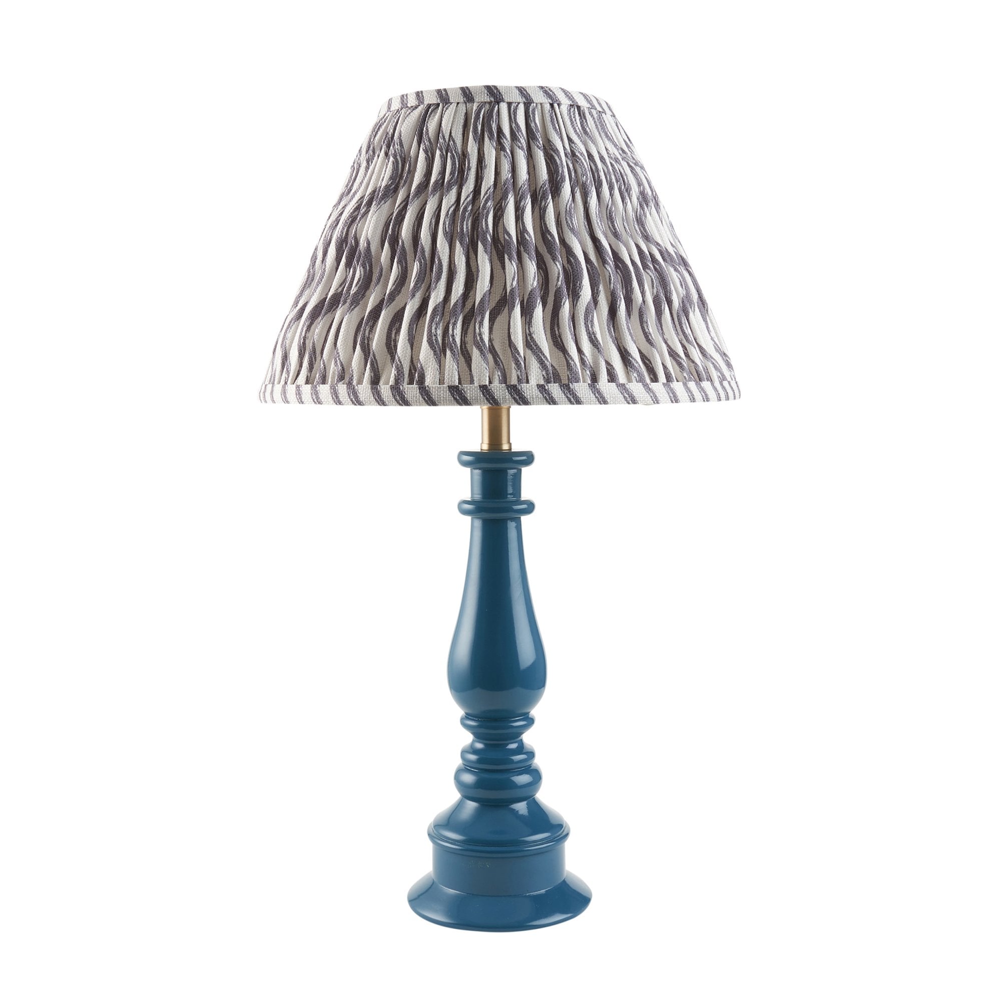 Endon Myrtle Gloss Marlin Blue Table Lamp & Ripple 30cm Pearl Grey Shade