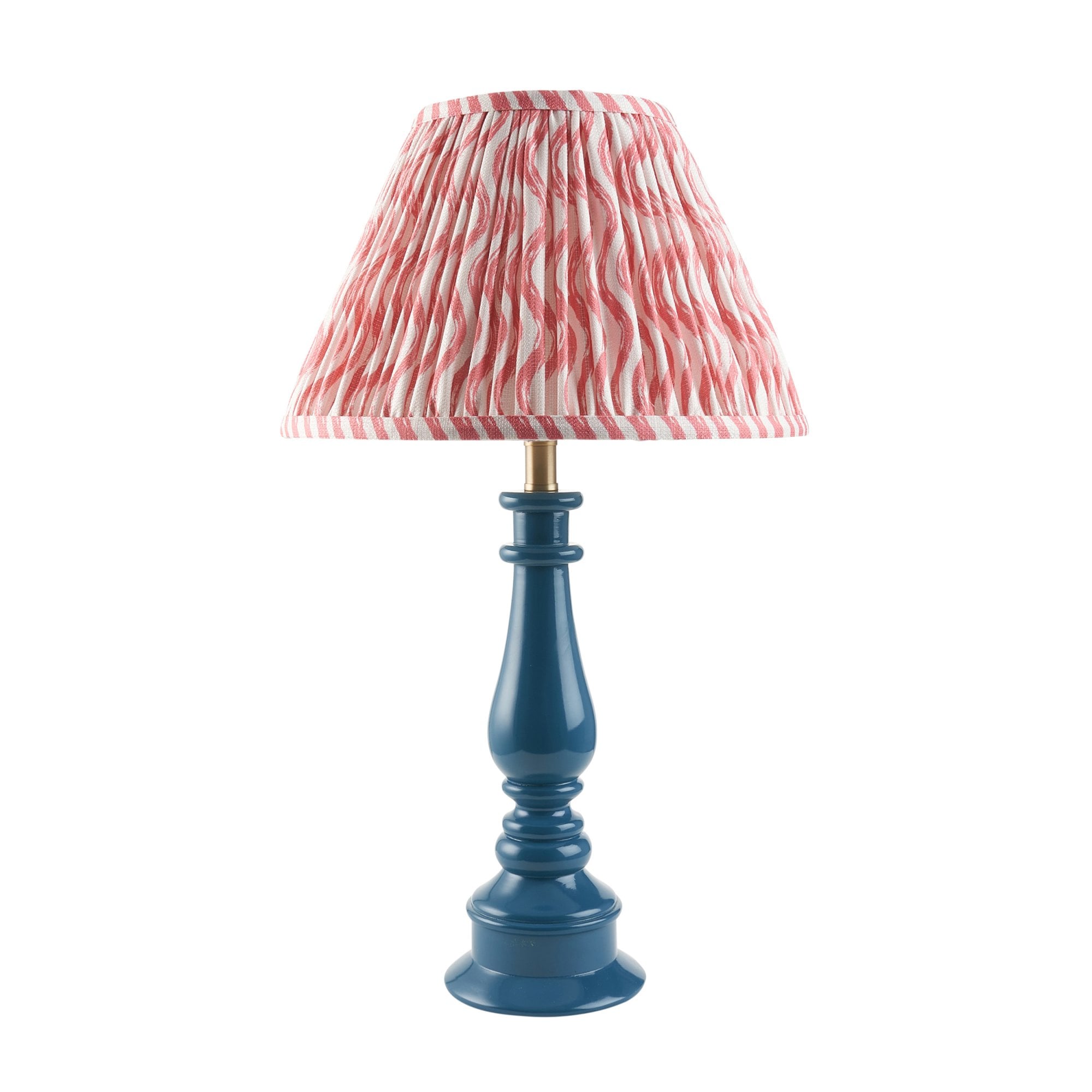 Endon Myrtle Gloss Marlin Blue Table Lamp & Ripple 30cm Coral Pink Shade