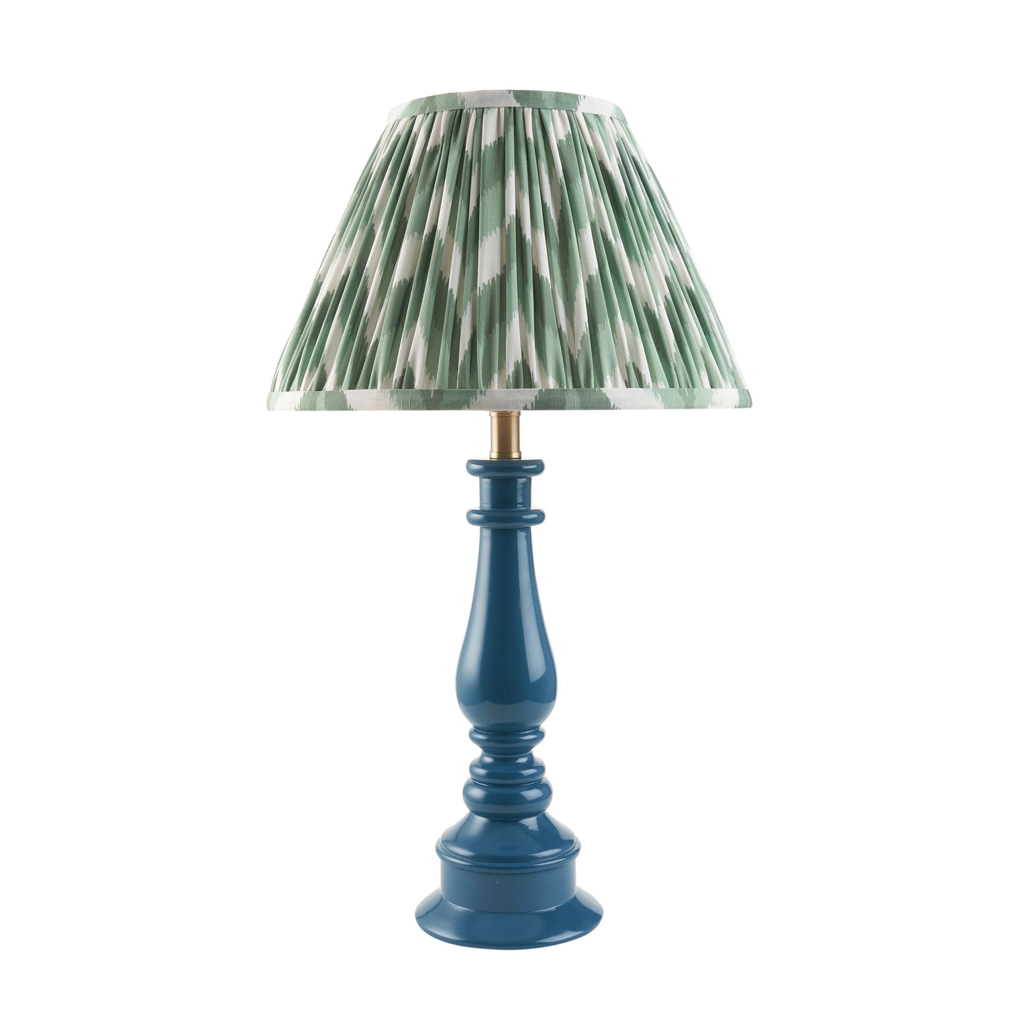 Endon Myrtle Gloss Marlin Blue Table Lamp & Zigzag 30cm Cotswold Green Shade