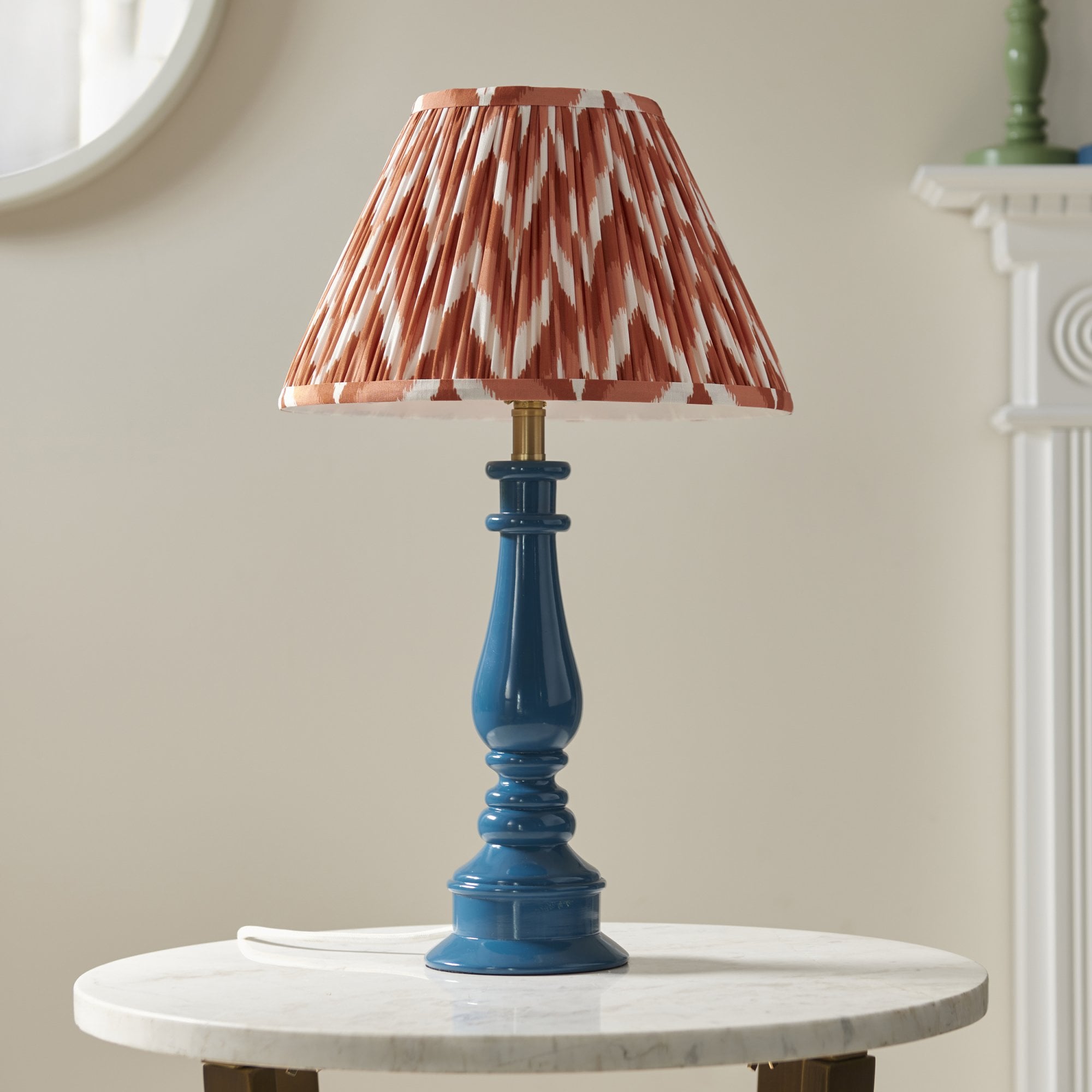 Endon Myrtle Gloss Marlin Blue Table Lamp & Zigzag 30cm Apricot Orange Shade
