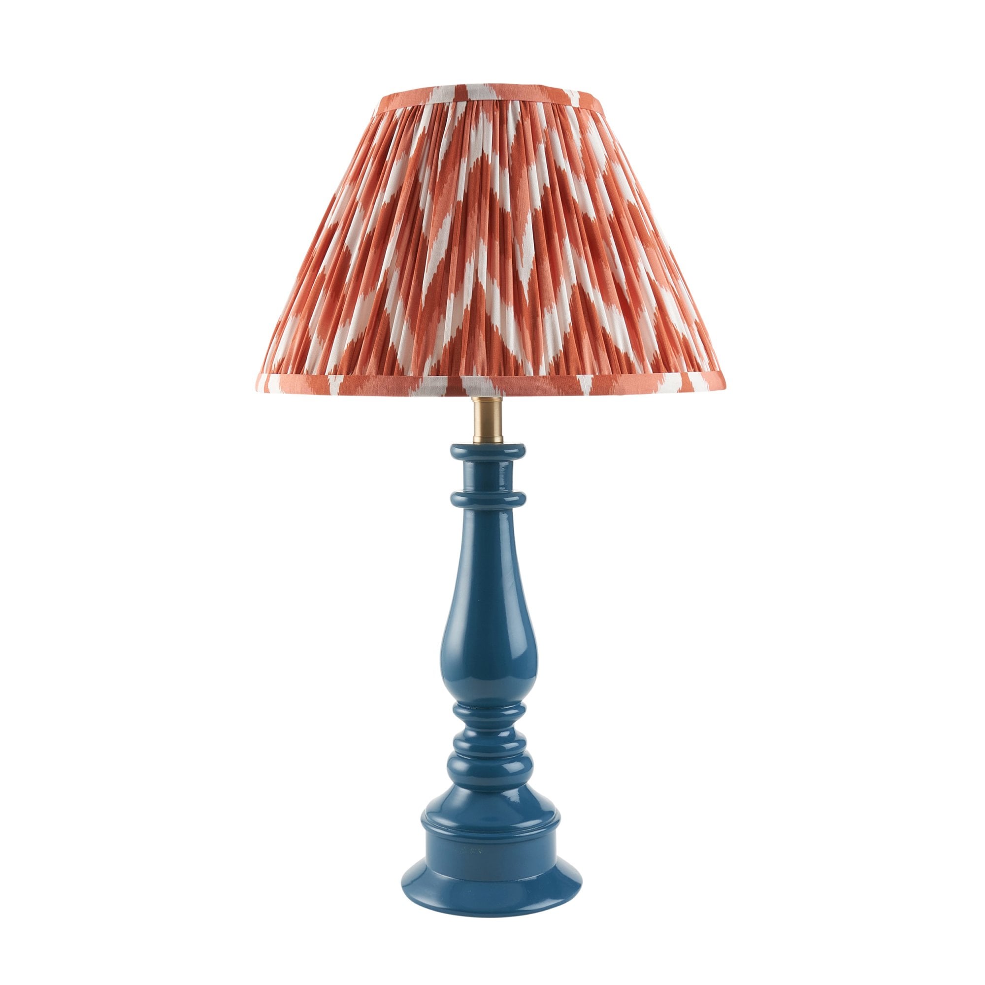 Endon Myrtle Gloss Marlin Blue Table Lamp & Zigzag 30cm Apricot Orange Shade