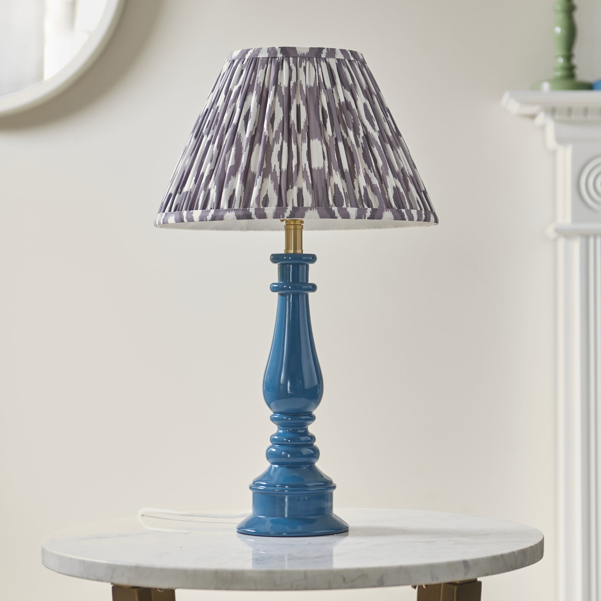 Endon Myrtle Gloss Marlin Blue Table Lamp & Ikat 30cm Pearl Grey Shade