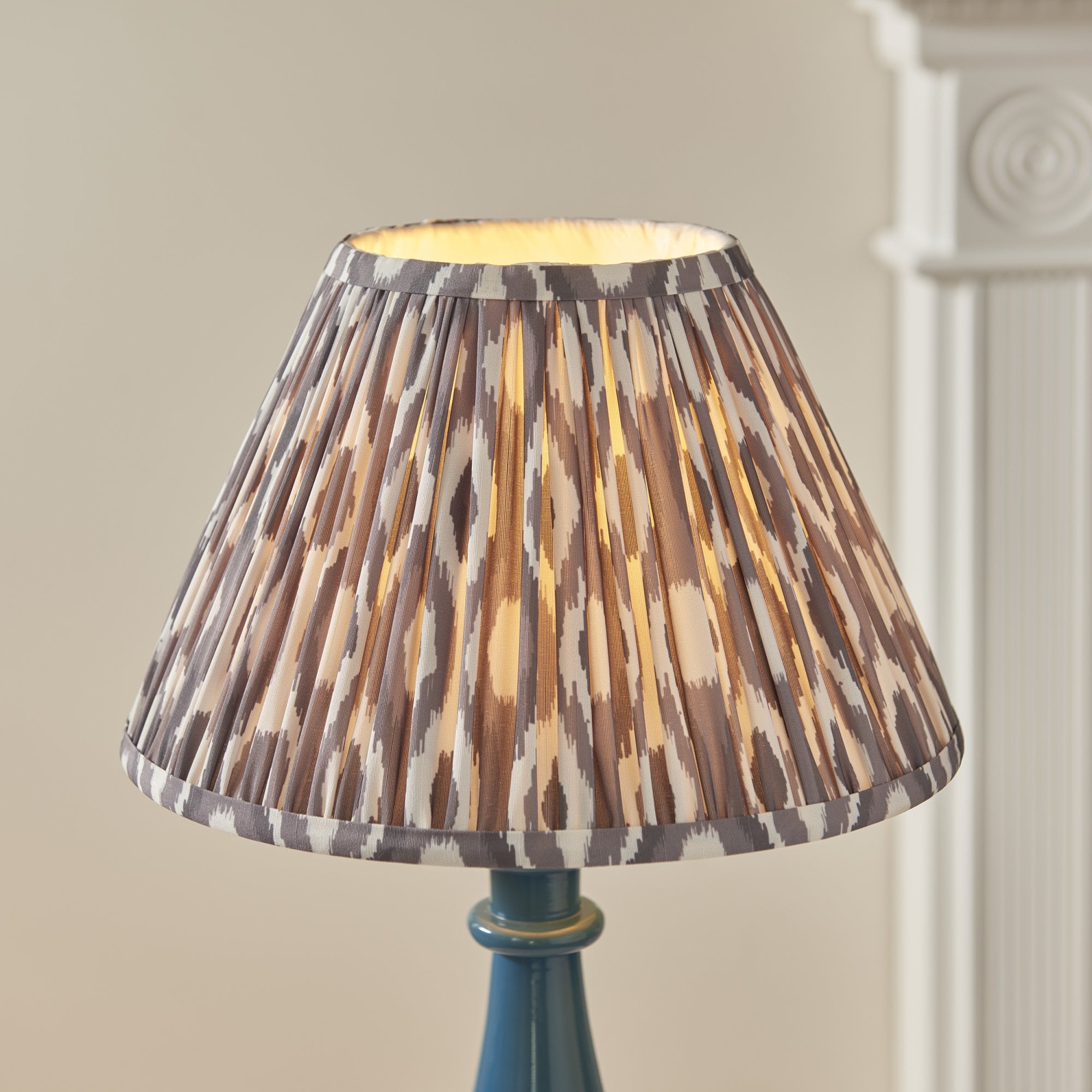 Endon Myrtle Gloss Marlin Blue Table Lamp & Ikat 30cm Pearl Grey Shade