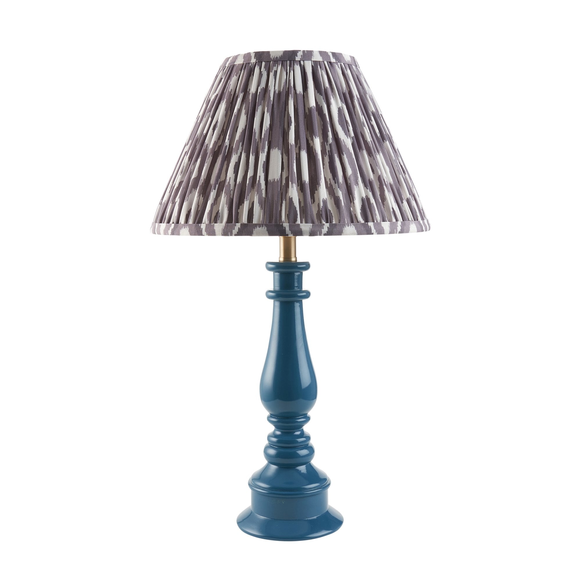 Endon Myrtle Gloss Marlin Blue Table Lamp & Ikat 30cm Pearl Grey Shade