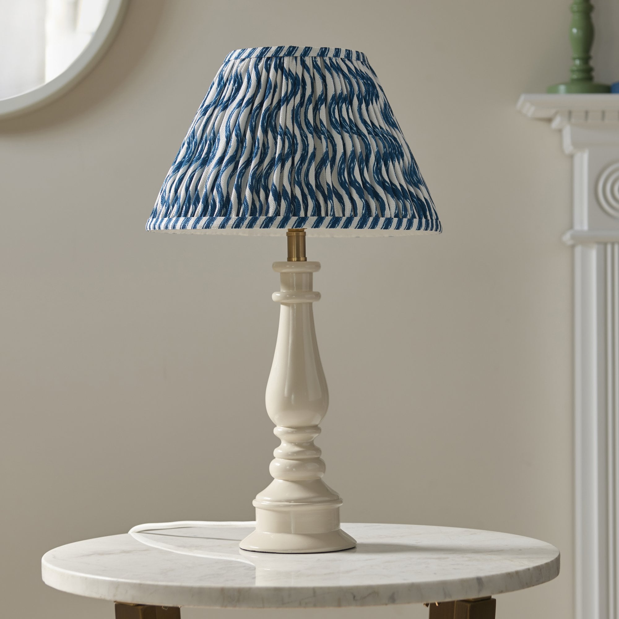 Endon Myrtle Gloss Almond White Table Lamp & Ripple 30cm Marlin Blue Shade
